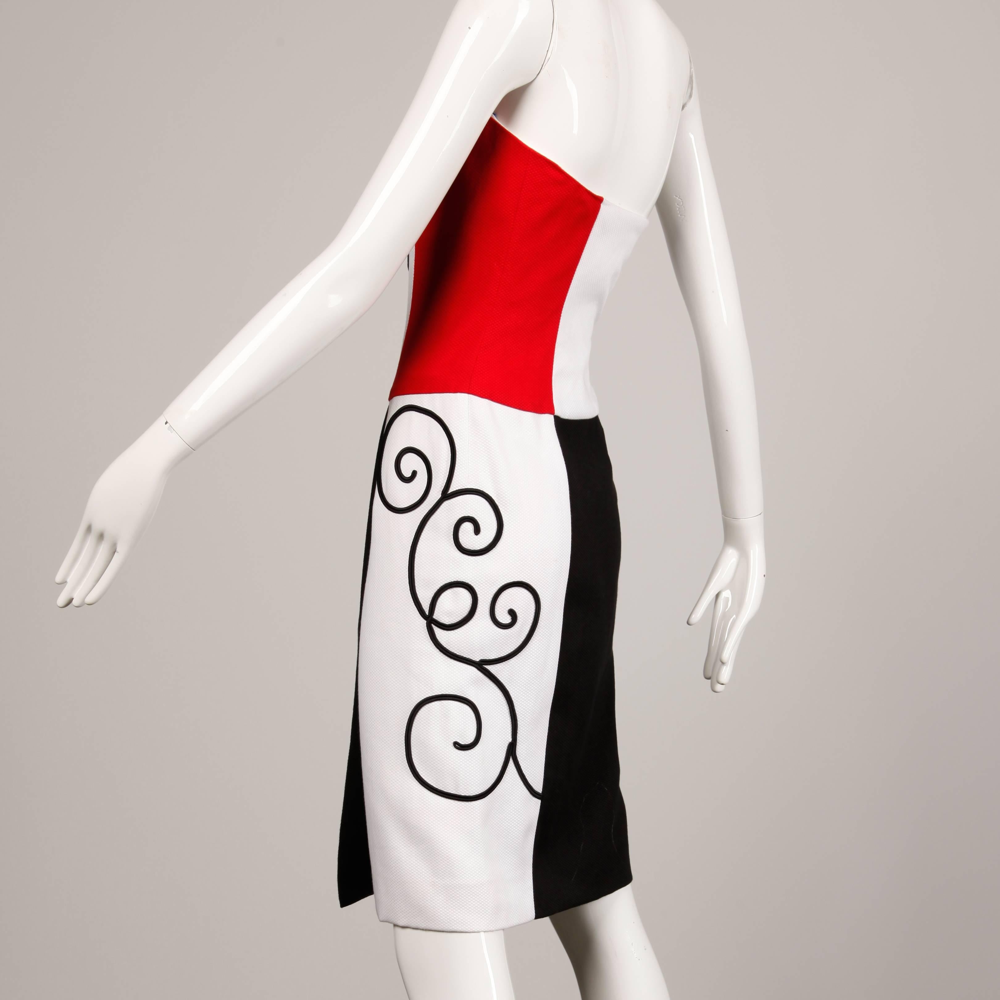 1980s Pierre Balmain Vintage Color Block Strapless Dress In Excellent Condition For Sale In Sparks, NV