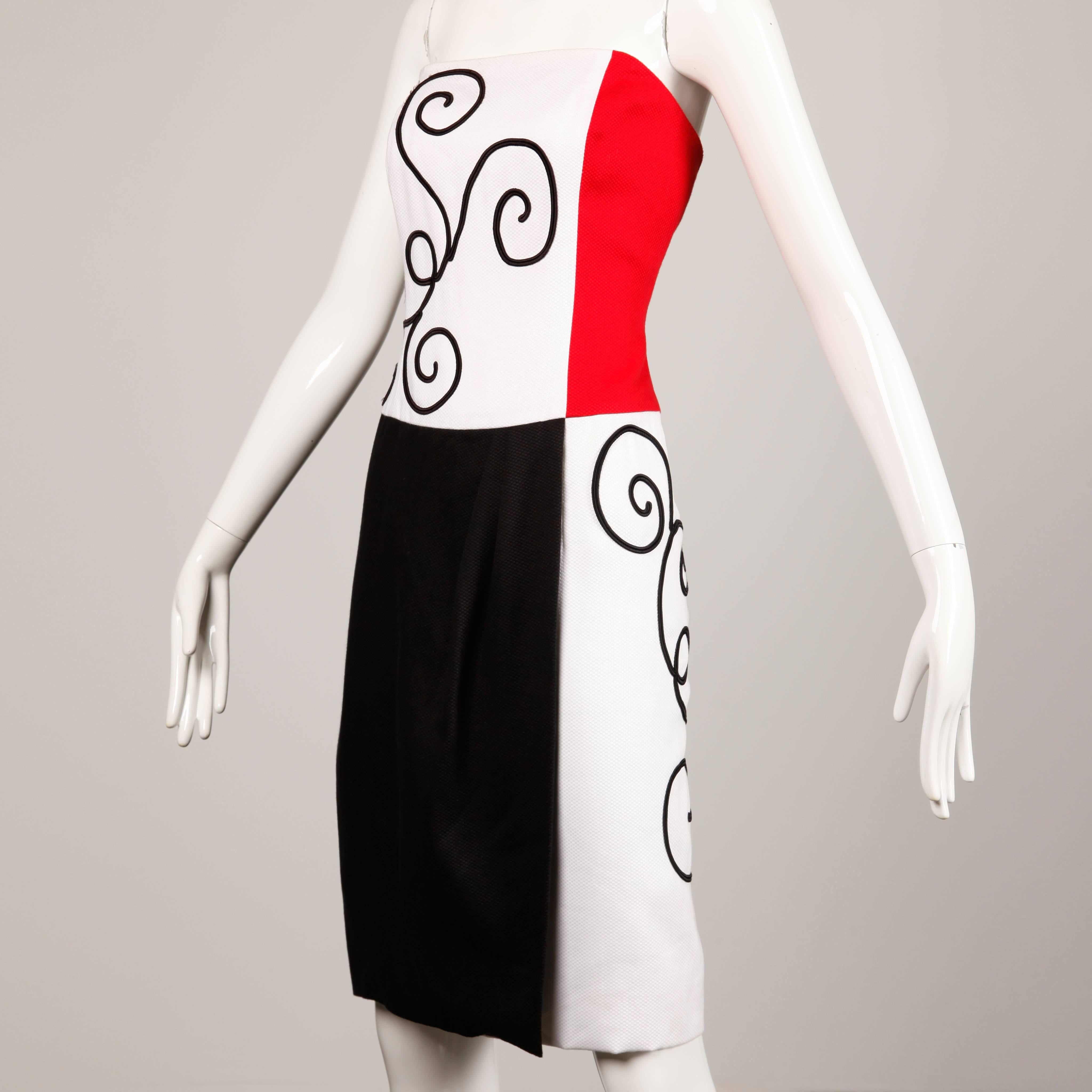 1980s Pierre Balmain Vintage Color Block Strapless Dress For Sale 2