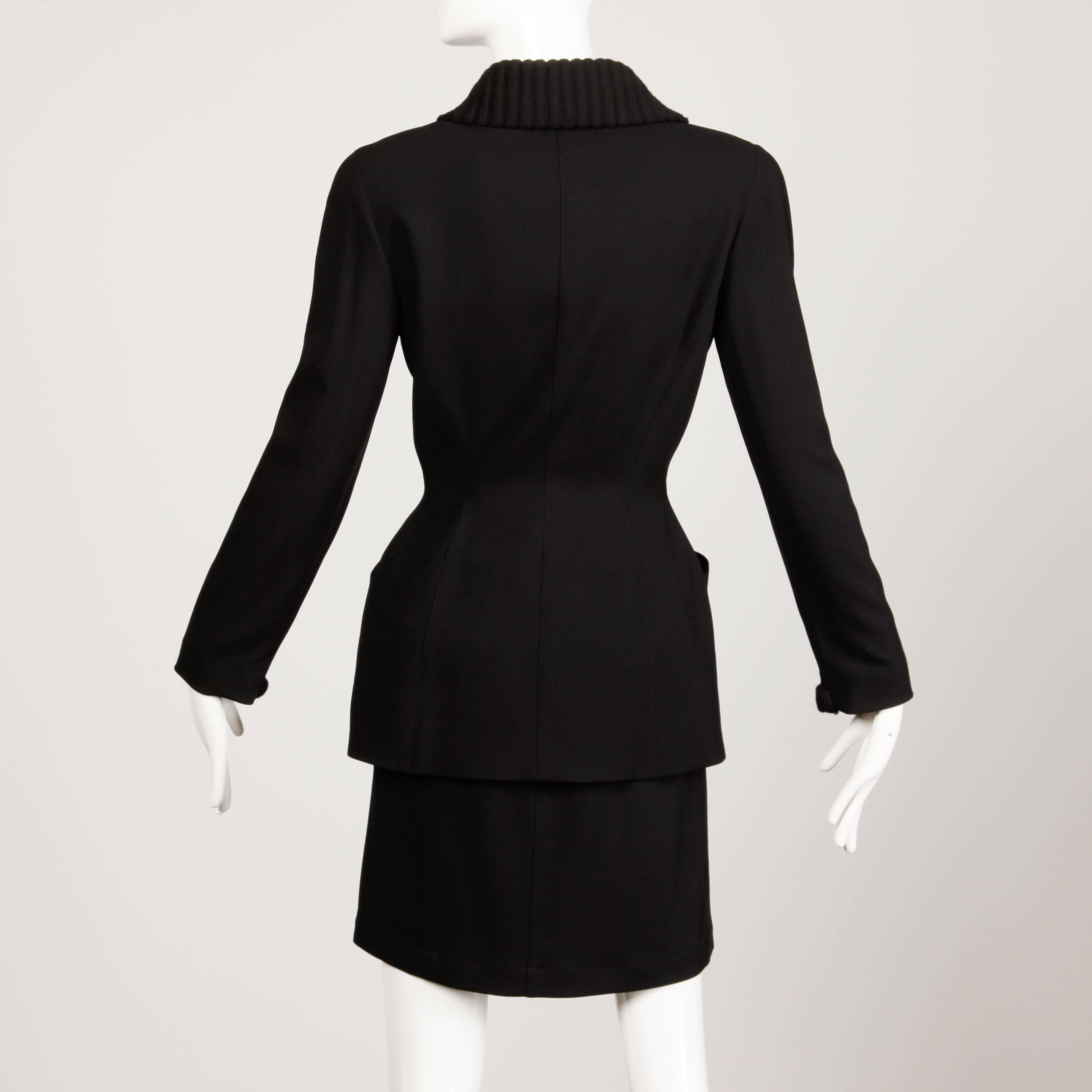 1980s Thierry Mugler Vintage Black Wool Jacket + Skirt Suit 2-Pc Ensemble 2
