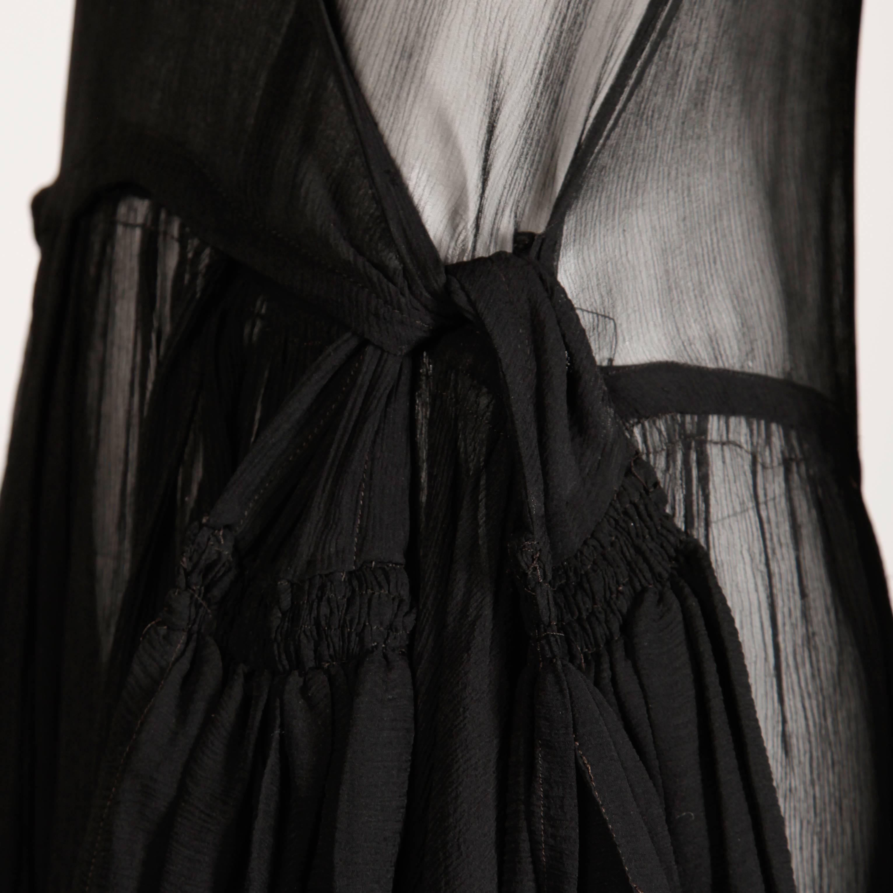 1930s Vintage Black Sheer Silk Asymmetric Flapper Dress 2