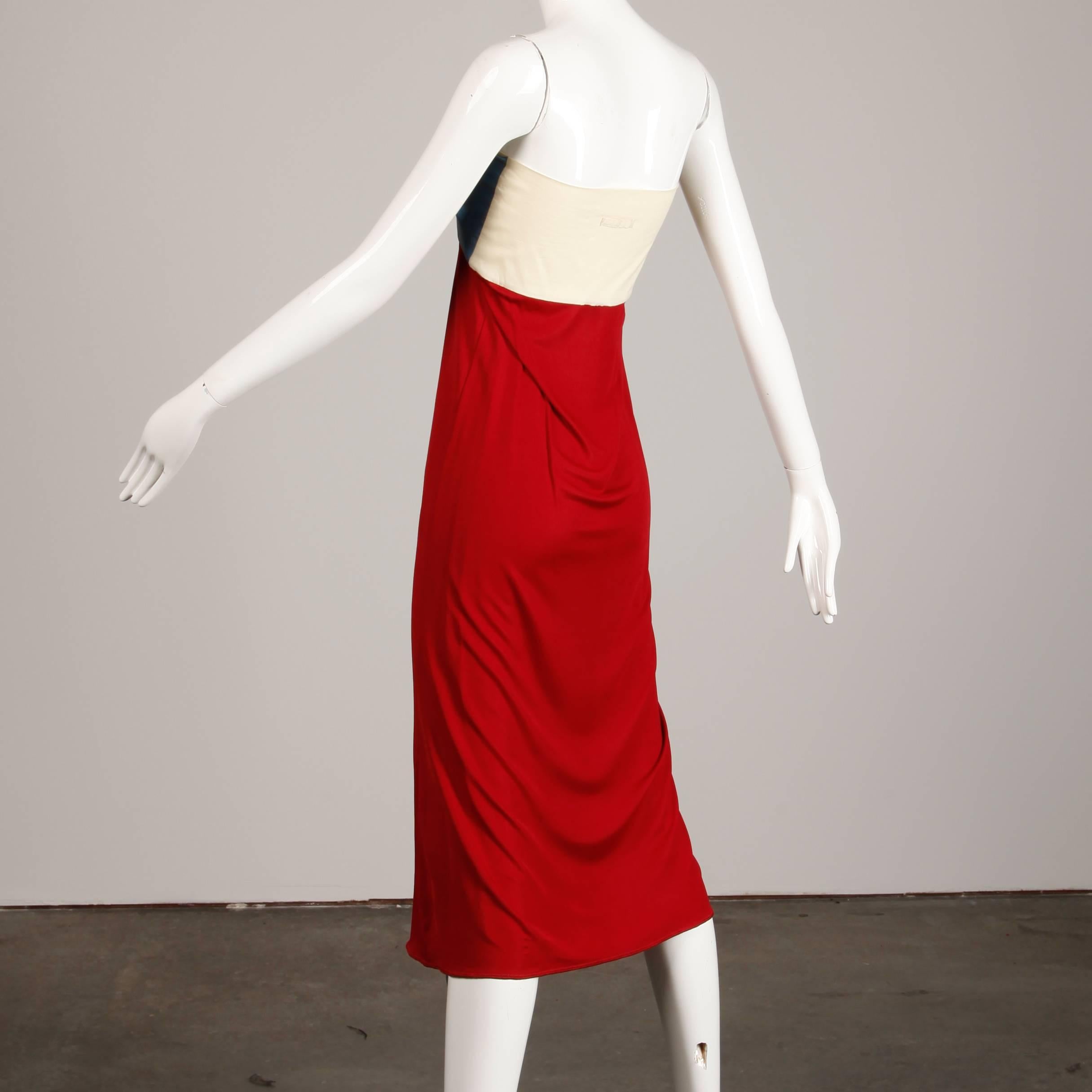 Women's Jean Paul Gaultier Vintage Color Block Strapless Dress with Silk Tie, 1990s 
