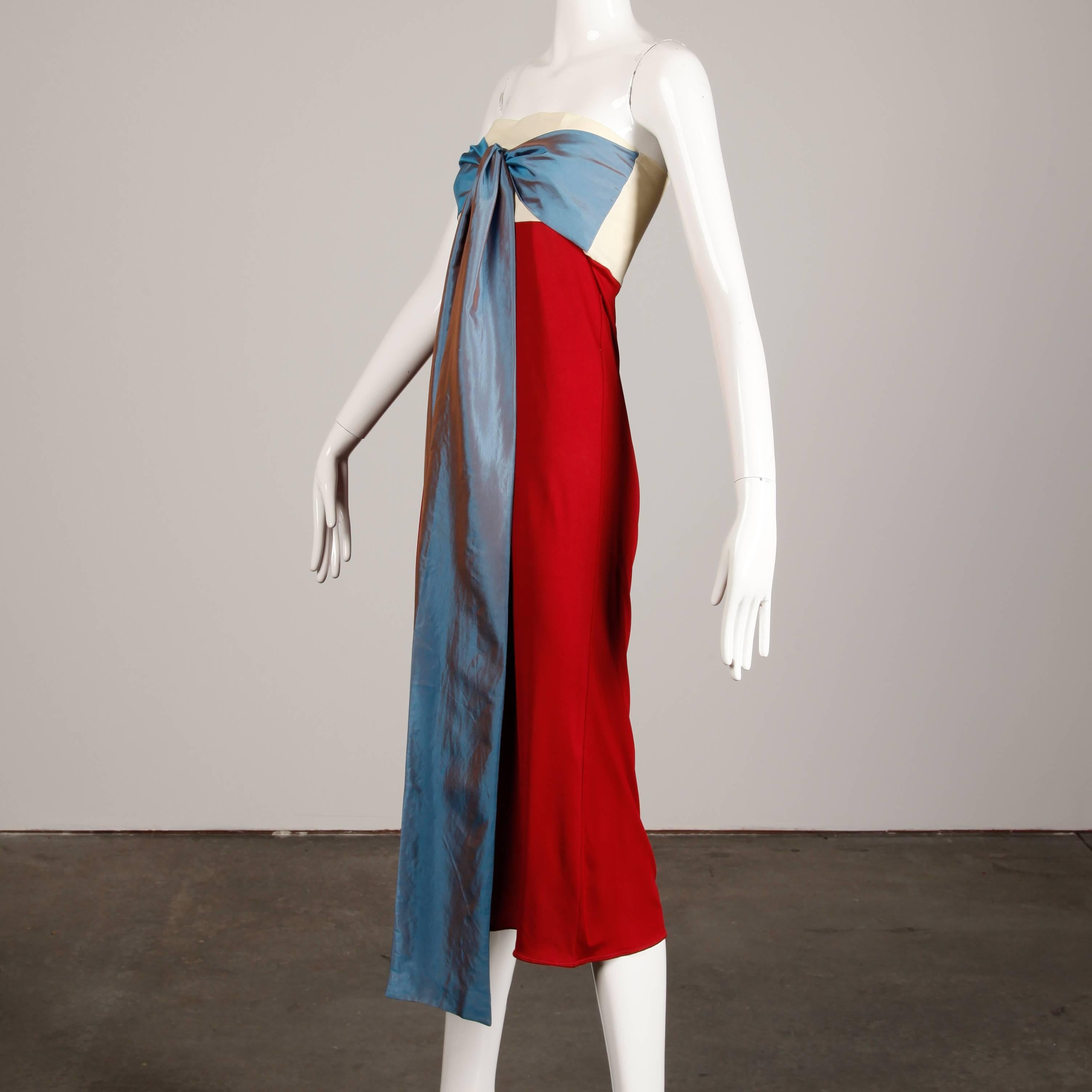 Jean Paul Gaultier Vintage Color Block Strapless Dress with Silk Tie, 1990s  2