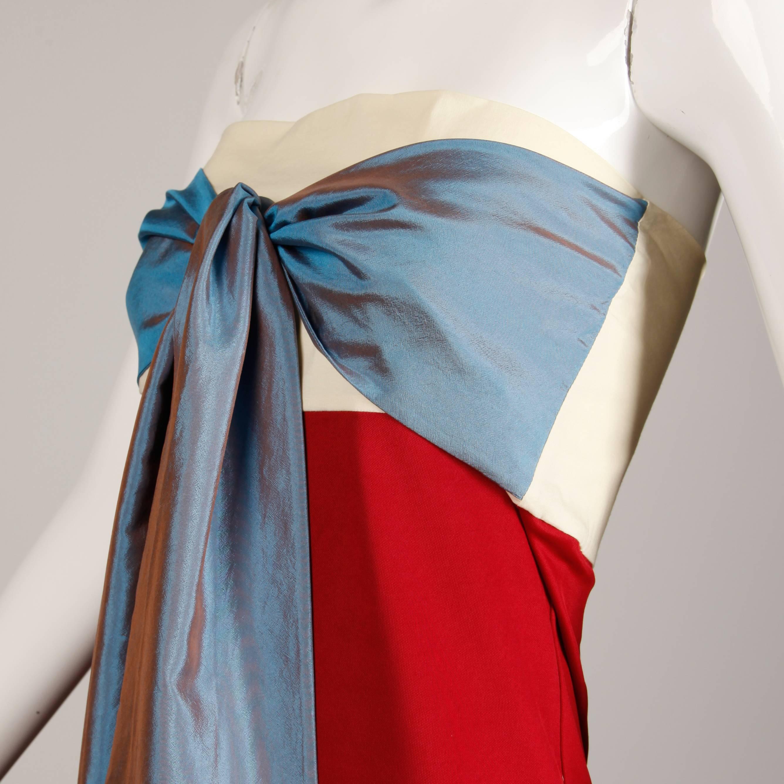Jean Paul Gaultier Vintage Color Block Strapless Dress with Silk Tie, 1990s  In Excellent Condition In Sparks, NV