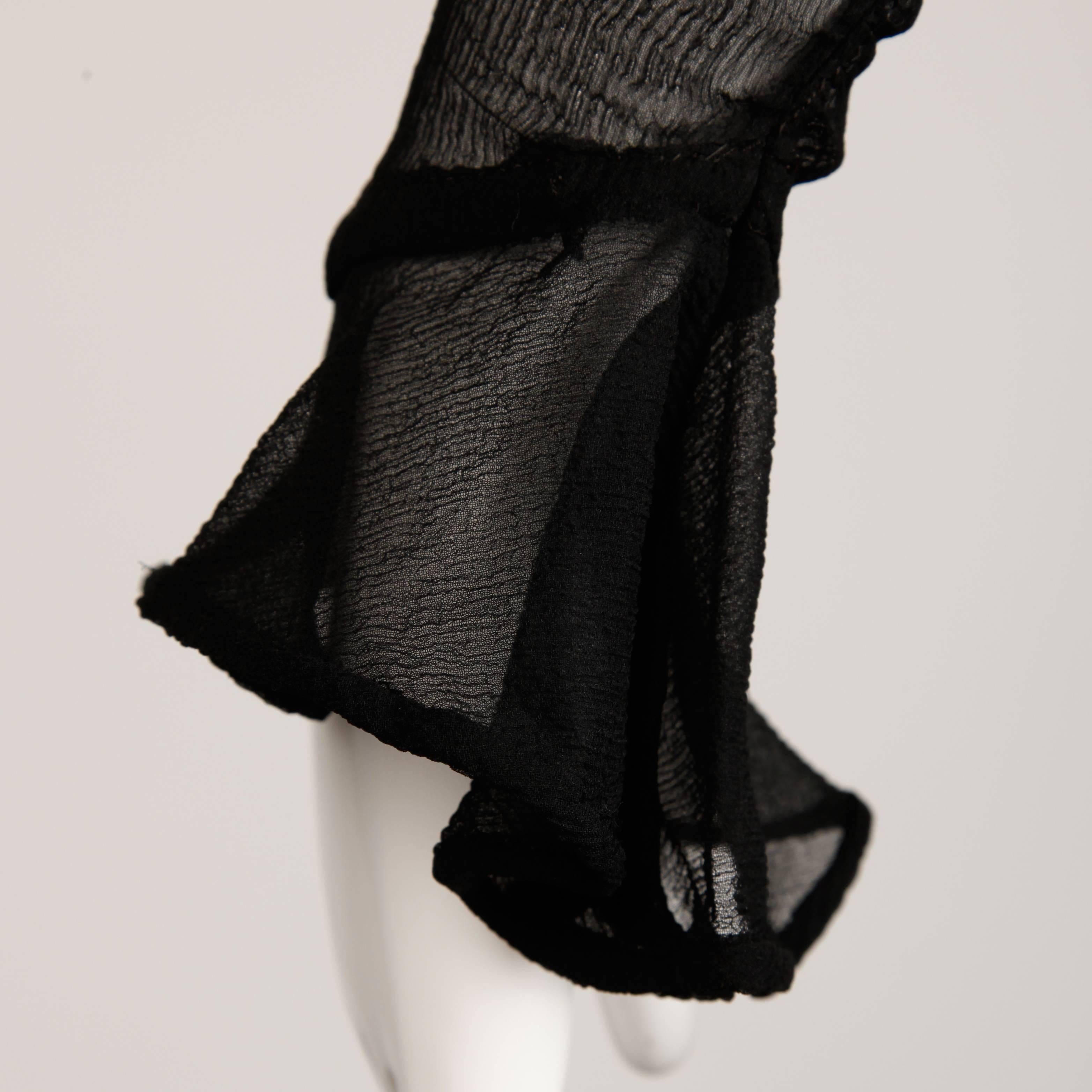 1930s Vintage Black Sheer Silk Asymmetric Flapper Dress 1