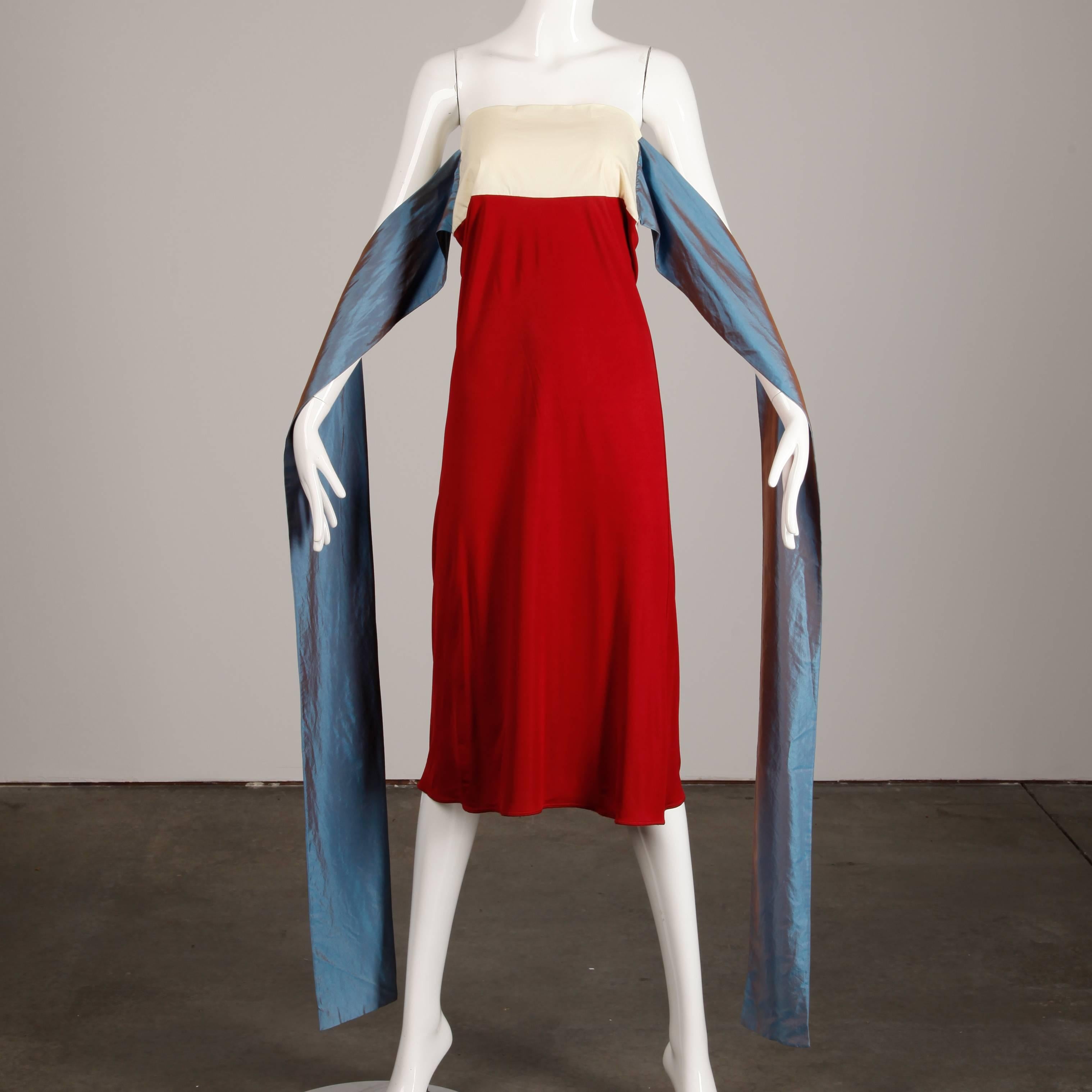 Jean Paul Gaultier Vintage Color Block Strapless Dress with Silk Tie, 1990s  3