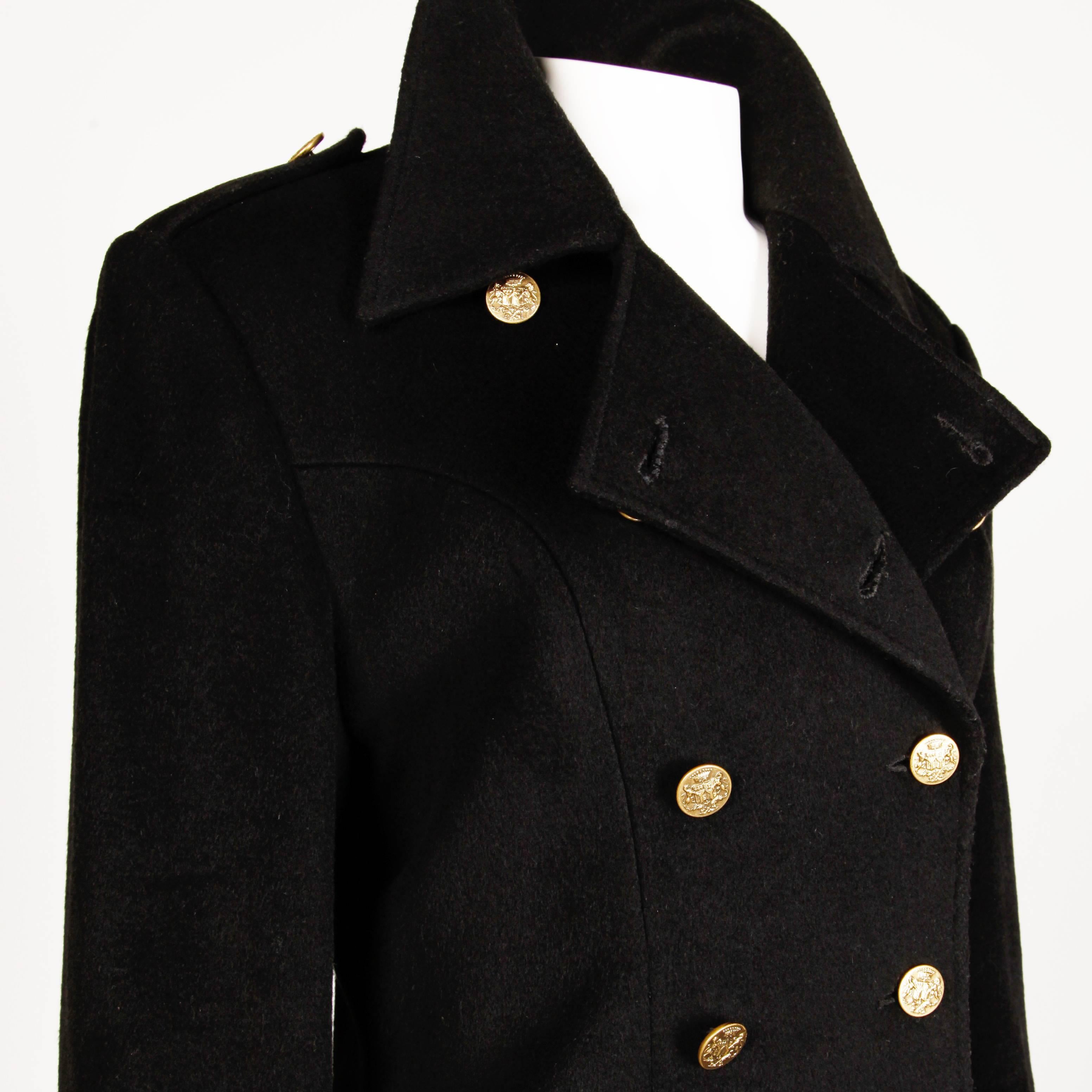 Bill Blass Vintage Black Wool Military Maxi Coat In Excellent Condition In Sparks, NV