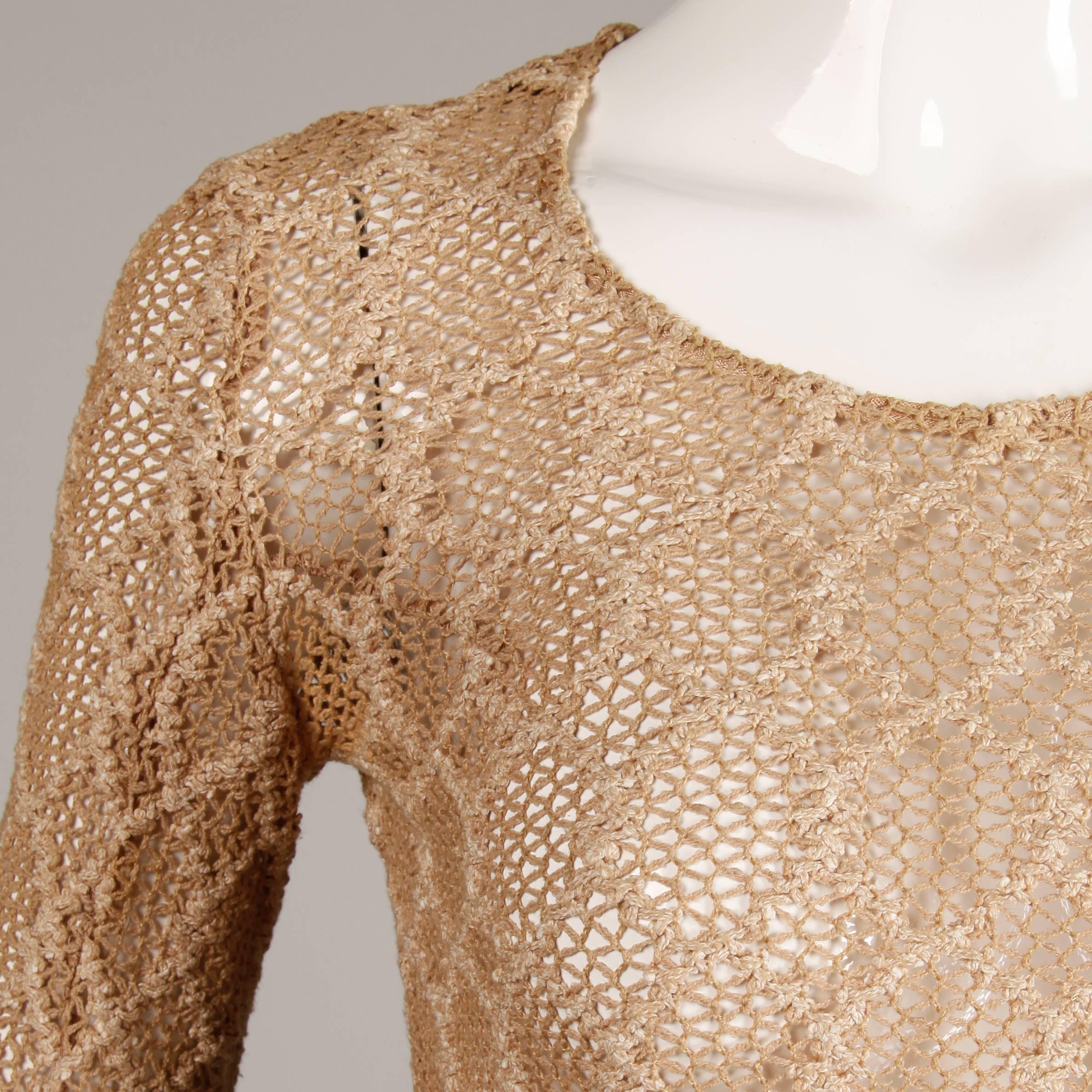 Beige 1970s Betsey Johnson Attributed Paraphernalia Crochet Mini Dress or Tunic