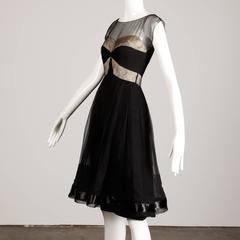 1950s Jane Derby Vintage Black + Nude Silk Chiffon Cocktail Dress