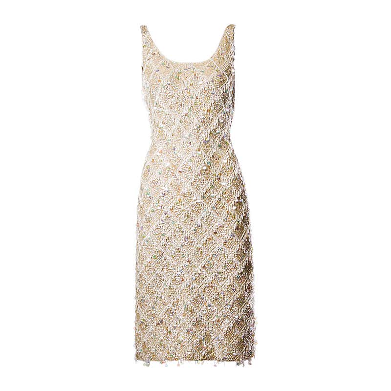 Vintage 1960s 60s Heavy Sequin + Beaded Fringe Wool Cocktail Dress at ...
