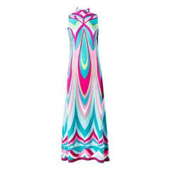 Retro 1970s Colorful Op Art Jersey Knit Maxi Dress