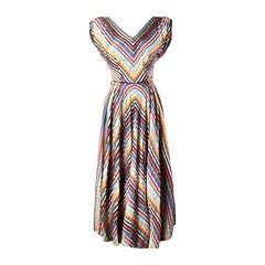 Vintage 1940s Rainbow Striped Party Dress with a Full Sweep