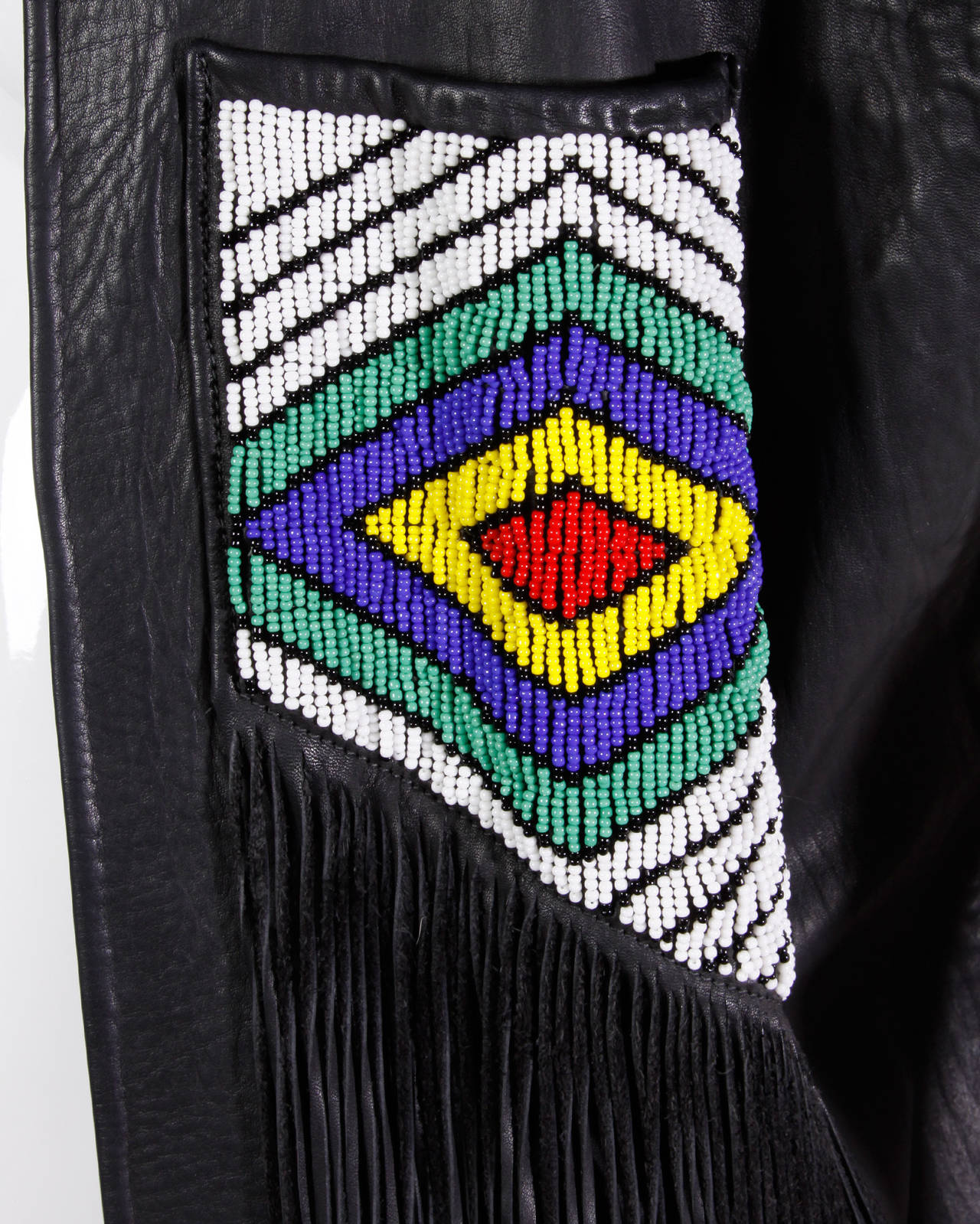 Vintage 1970s 70s Hand-Beaded Leather Statement Vest with Long Fringe 5