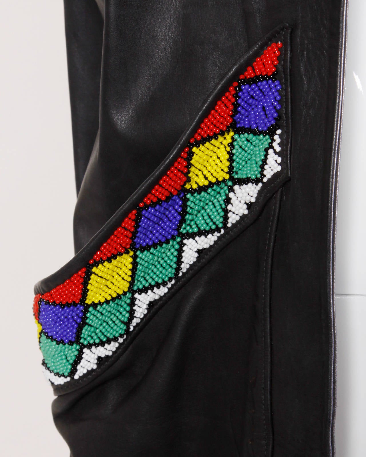 Vintage 1970s 70s Hand-Beaded Leather Statement Vest with Long Fringe 1