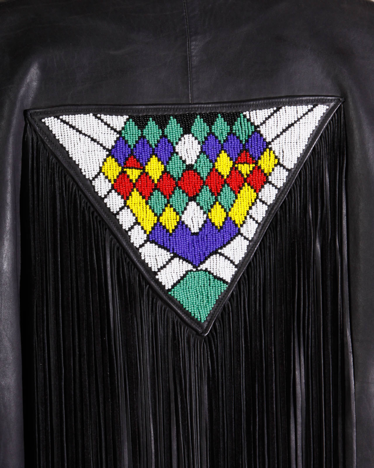Vintage 1970s 70s Hand-Beaded Leather Statement Vest with Long Fringe 4