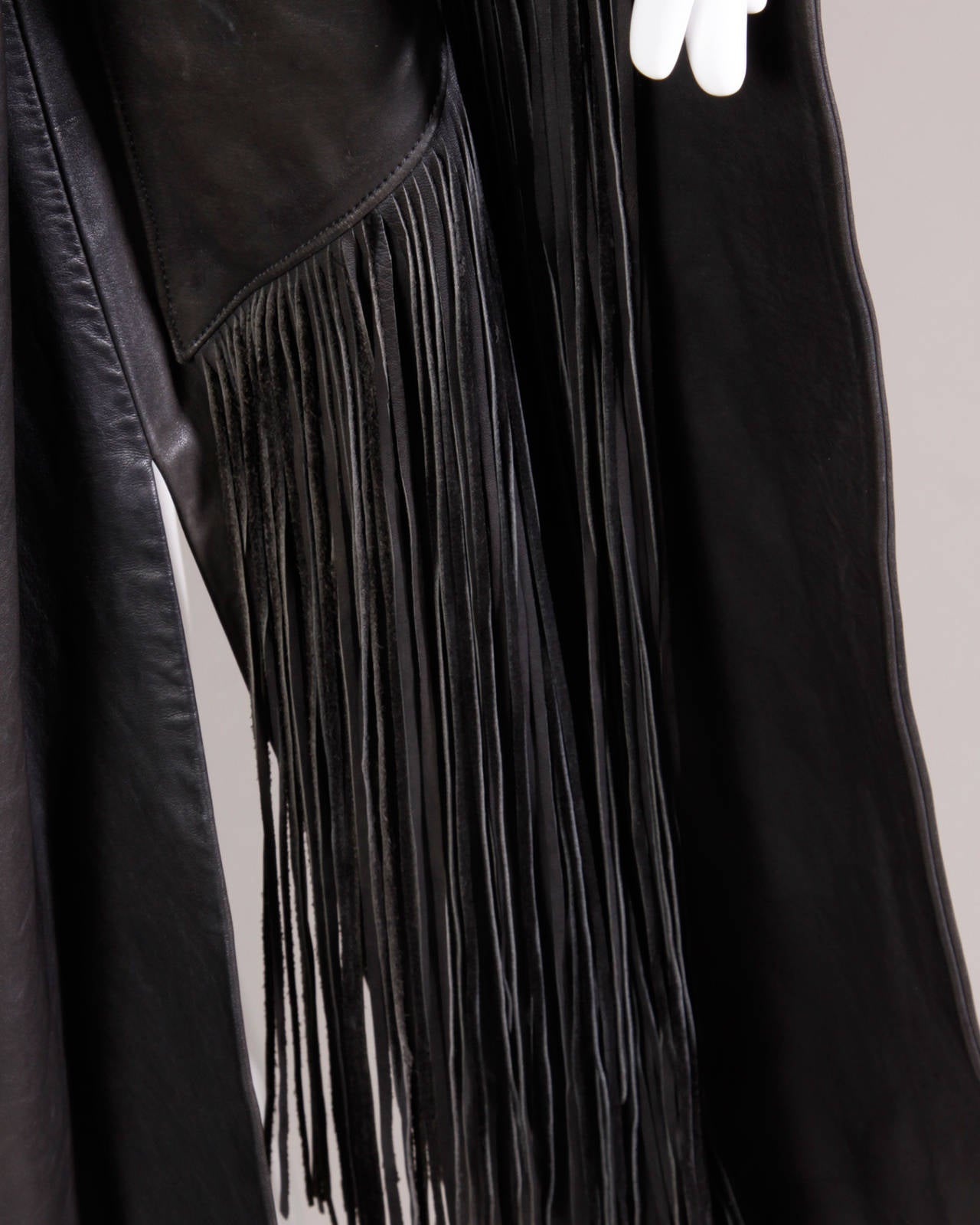 Vintage 1970s 70s Hand-Beaded Leather Statement Vest with Long Fringe 3