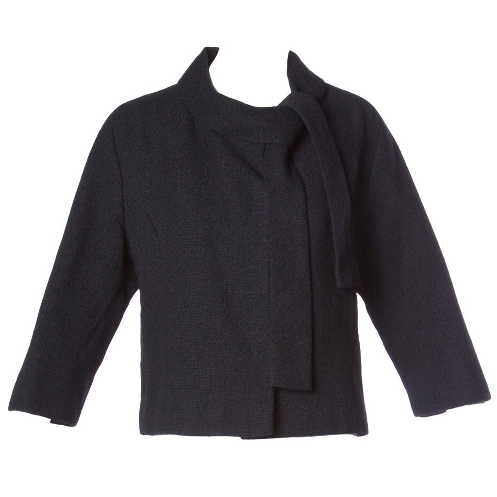 Jacques Tiffeau Vintage 1960s Black Wool + Silk Couture Jacket