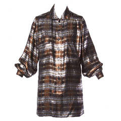 Jean Louis Scherrer Vintage 1980s Metallic Silk Plaid Shirt Dress or Tunic