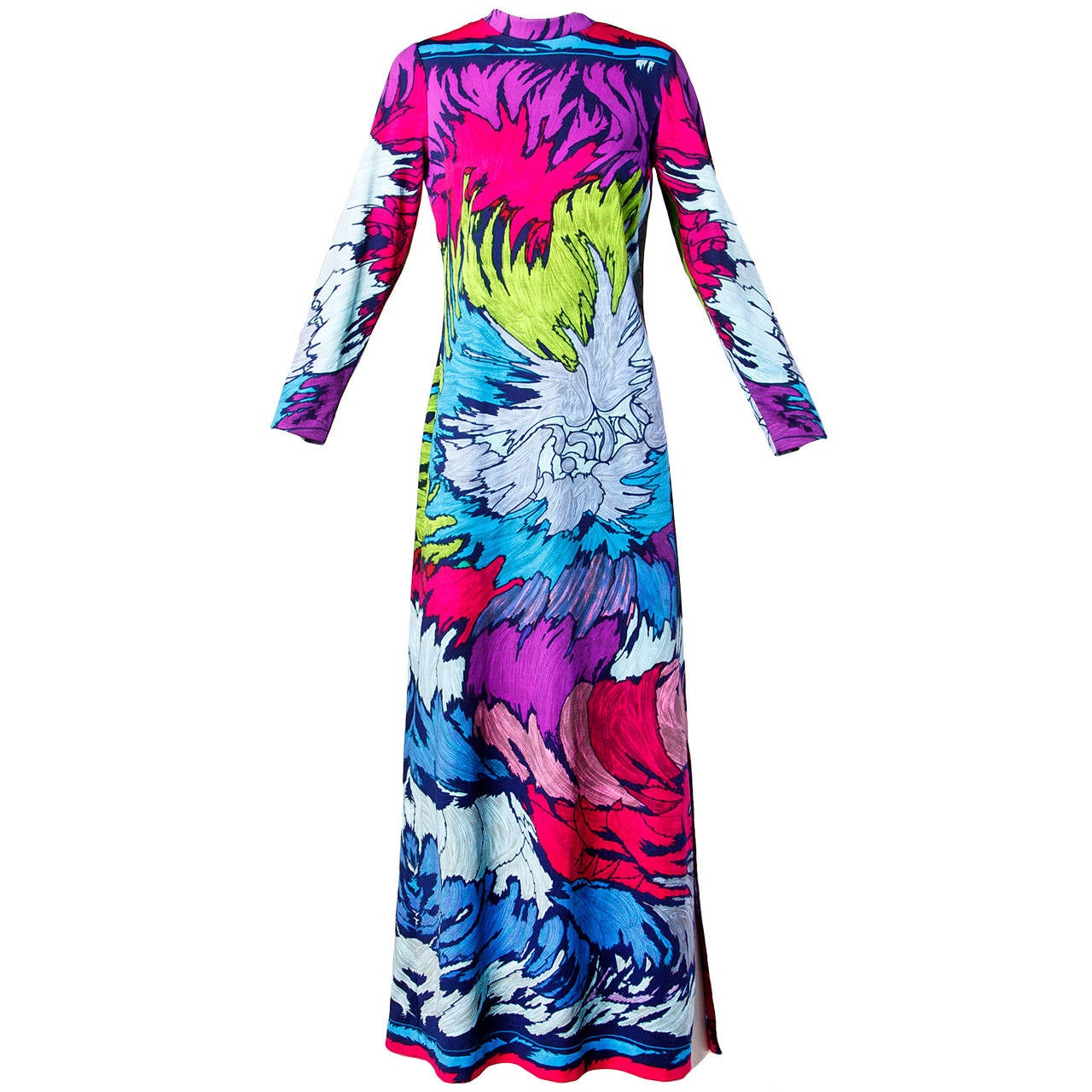 Vintage 1970s Colorful Op Art Print Maxi Dress at 1stDibs