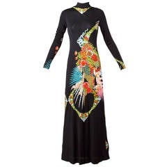 Rizkallah for Malcolm Starr Vintage 1970s 70s Asian Print Silk Jersey ...