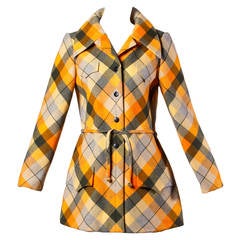 veste ou manteau vintage en laine à carreaux Andre Laug:: années 1970
