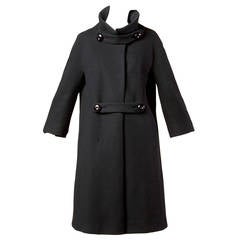 Louis Feraud Vintage 1960s 60s Mod Manteau lourd en laine noire
