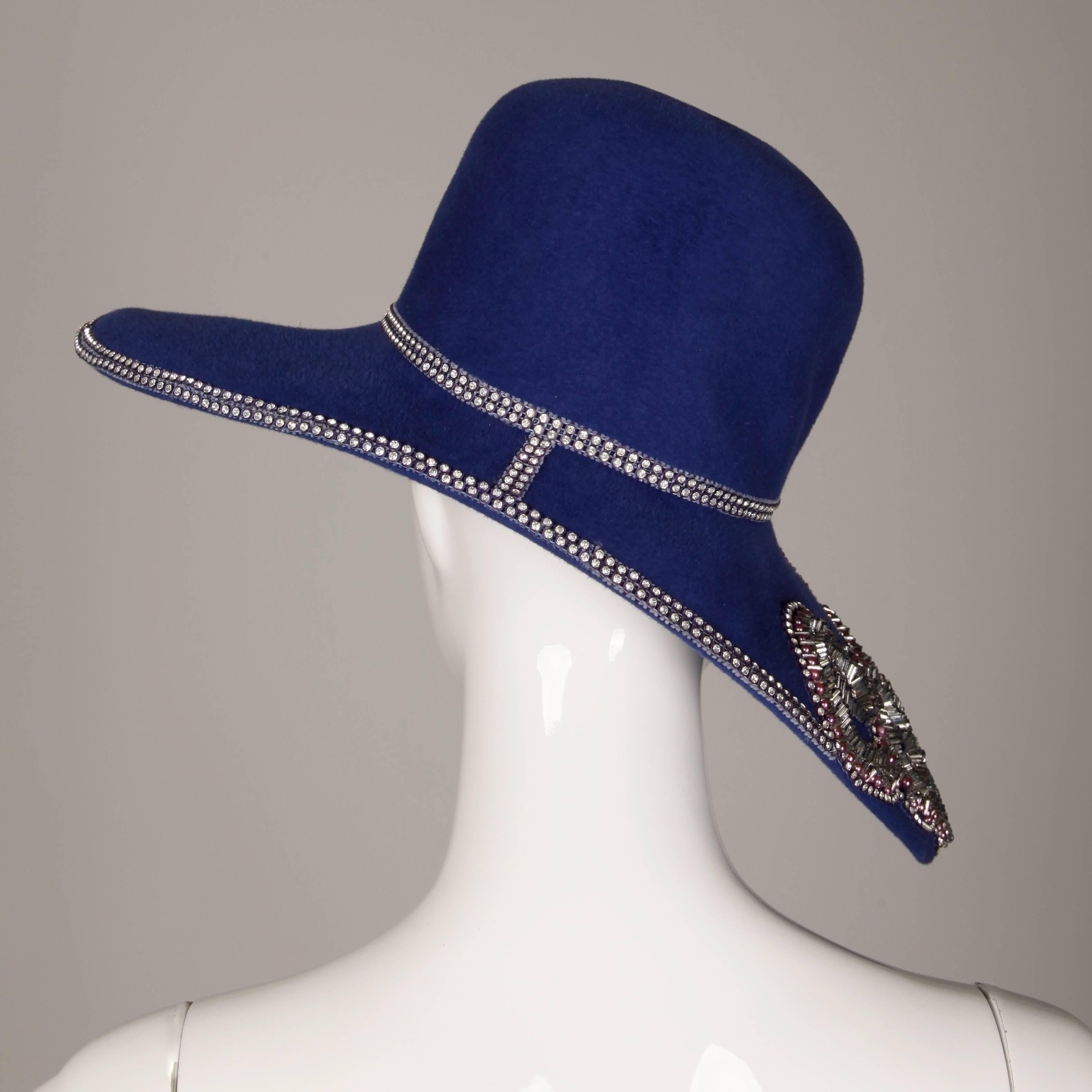 Unworn with Tags Eve Andrea Vintage Blue Rhinestone + Beaded Hat 2