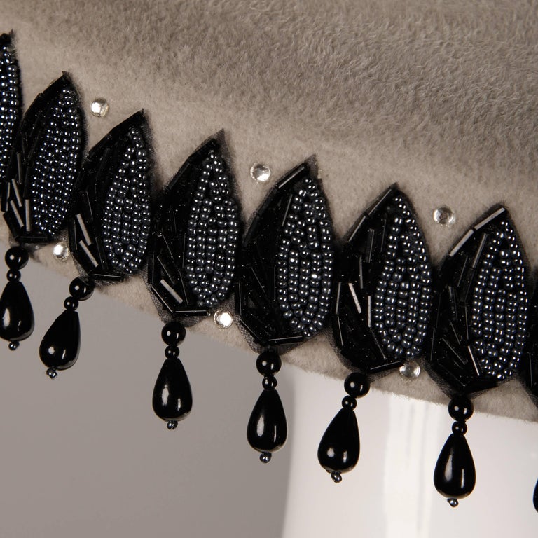 Unworn with Tags Vintage Makins New York Gray Hat with Beading + Rhinestones For Sale at 1stDibs
