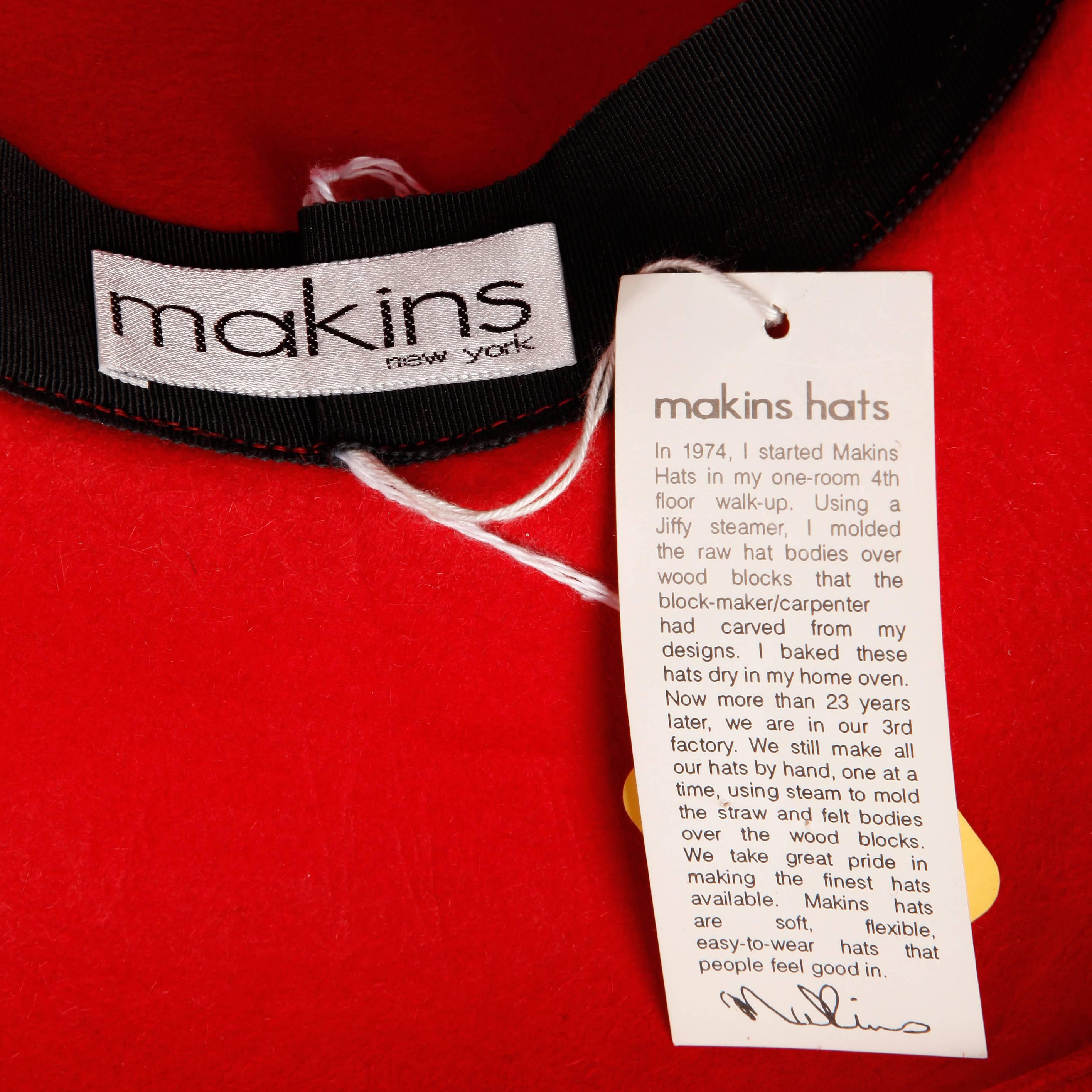 Unworn with the original tags still attached! This is a deadstock piece that came from the stock of an old hat store located in Southern California. We have access to the entire inventory of over 3000 unworn hats.Made by Makins in New York. Bright