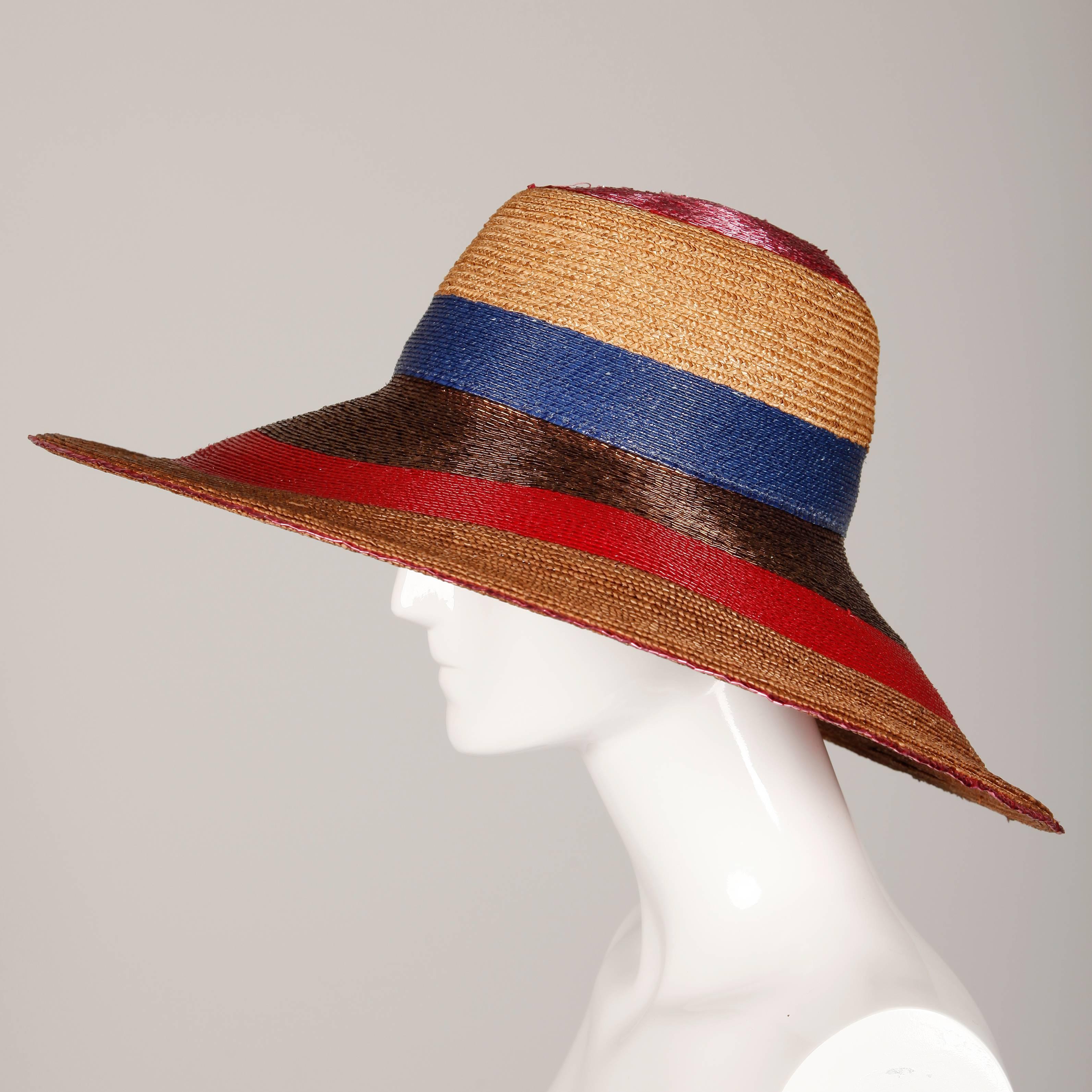 Unworn with Tags 1970s Frank Olive Vintage Color Block Wide Brim Hat In New Condition In Sparks, NV