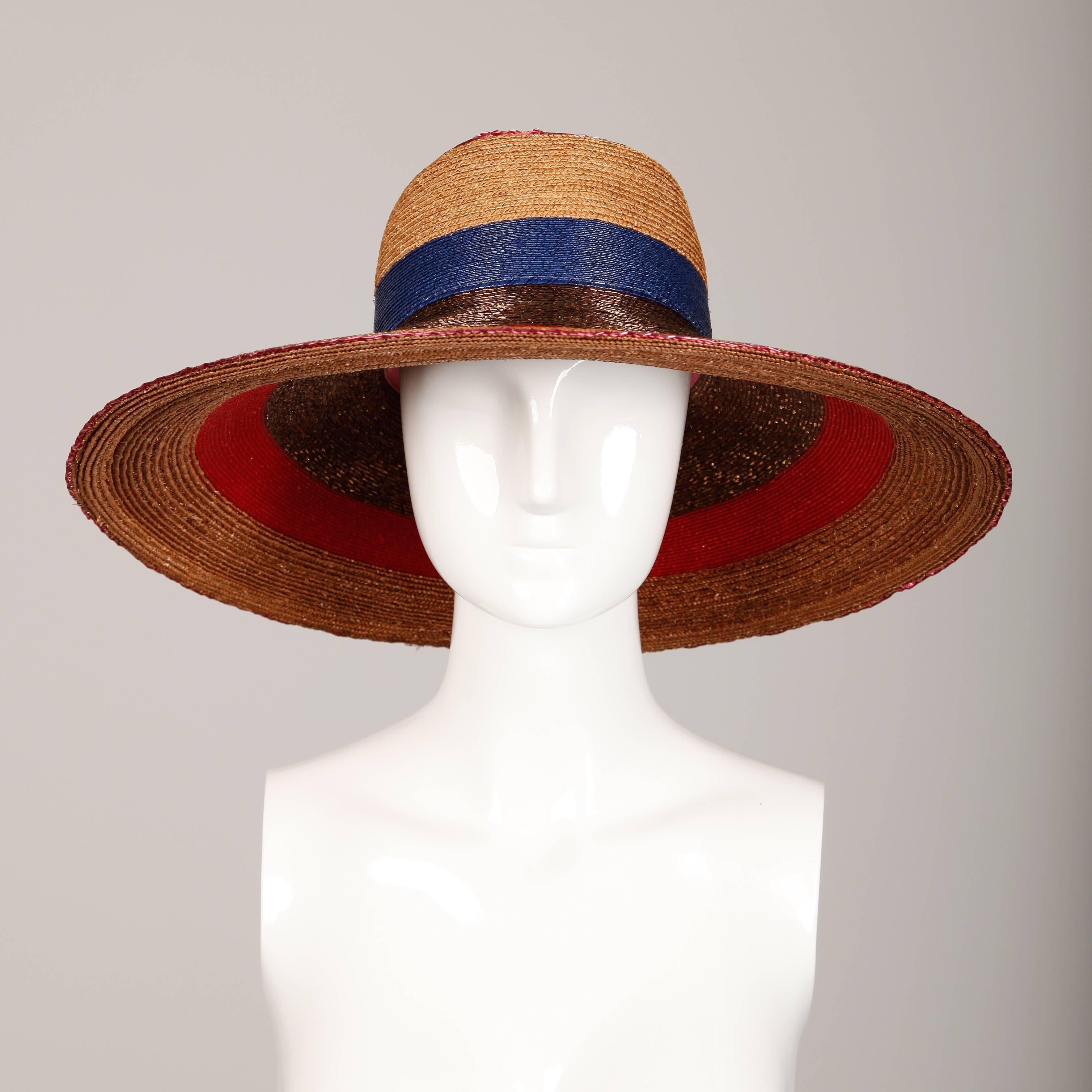 Women's Unworn with Tags 1970s Frank Olive Vintage Color Block Wide Brim Hat