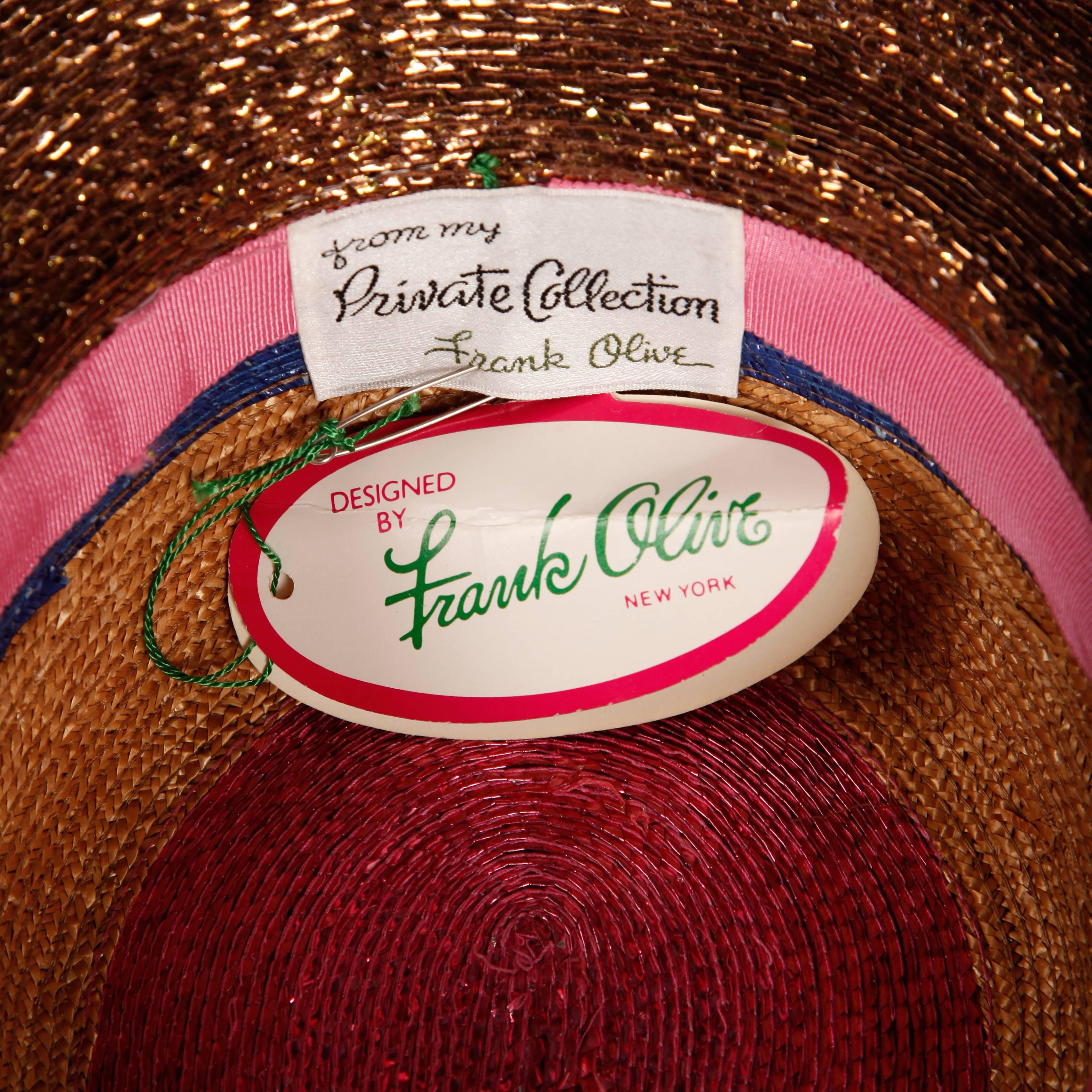 Brown Unworn with Tags 1970s Frank Olive Vintage Color Block Wide Brim Hat