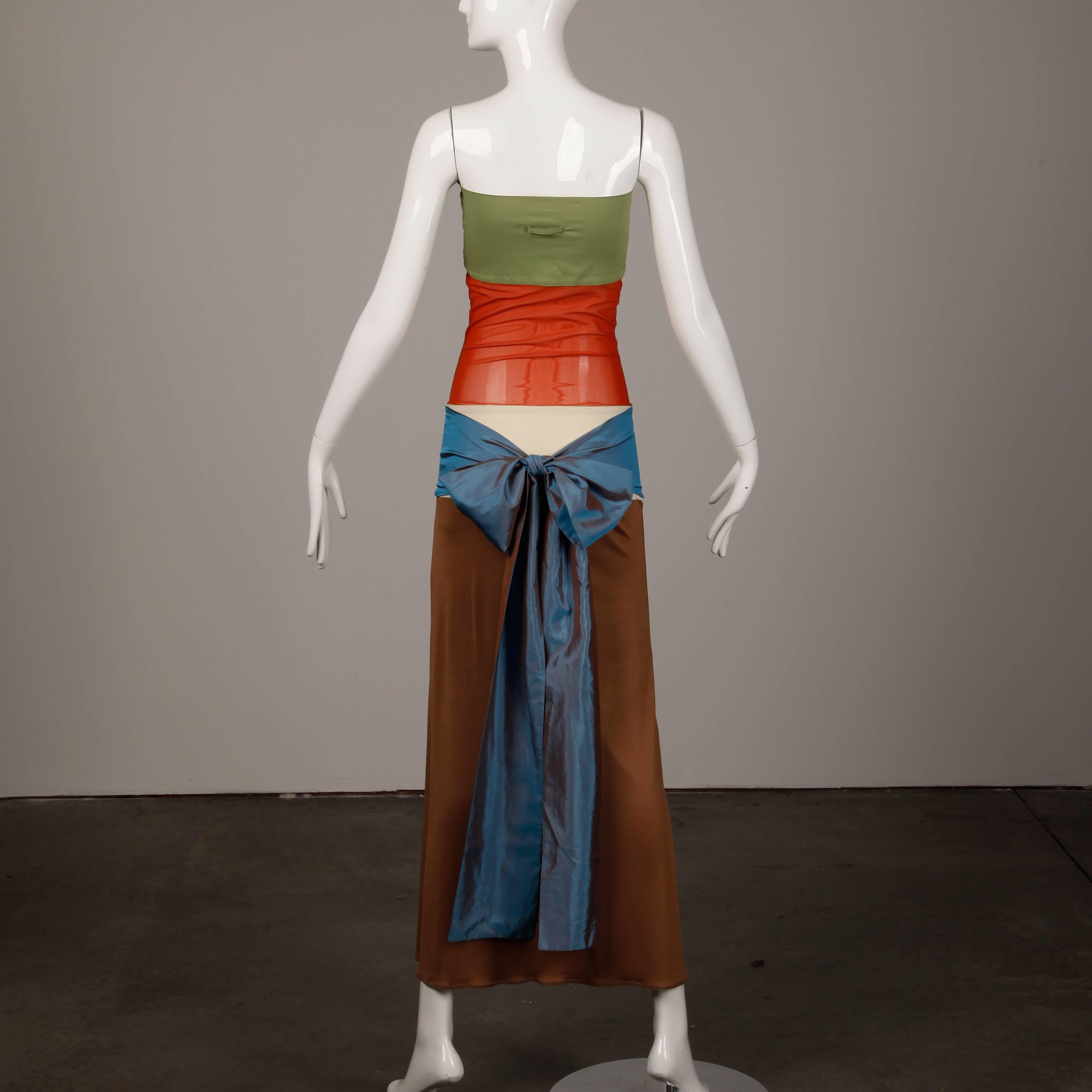 1990s Jean Paul Gaultier Femme Vintage Color Block Strapless Dress with Silk Tie In Excellent Condition In Sparks, NV