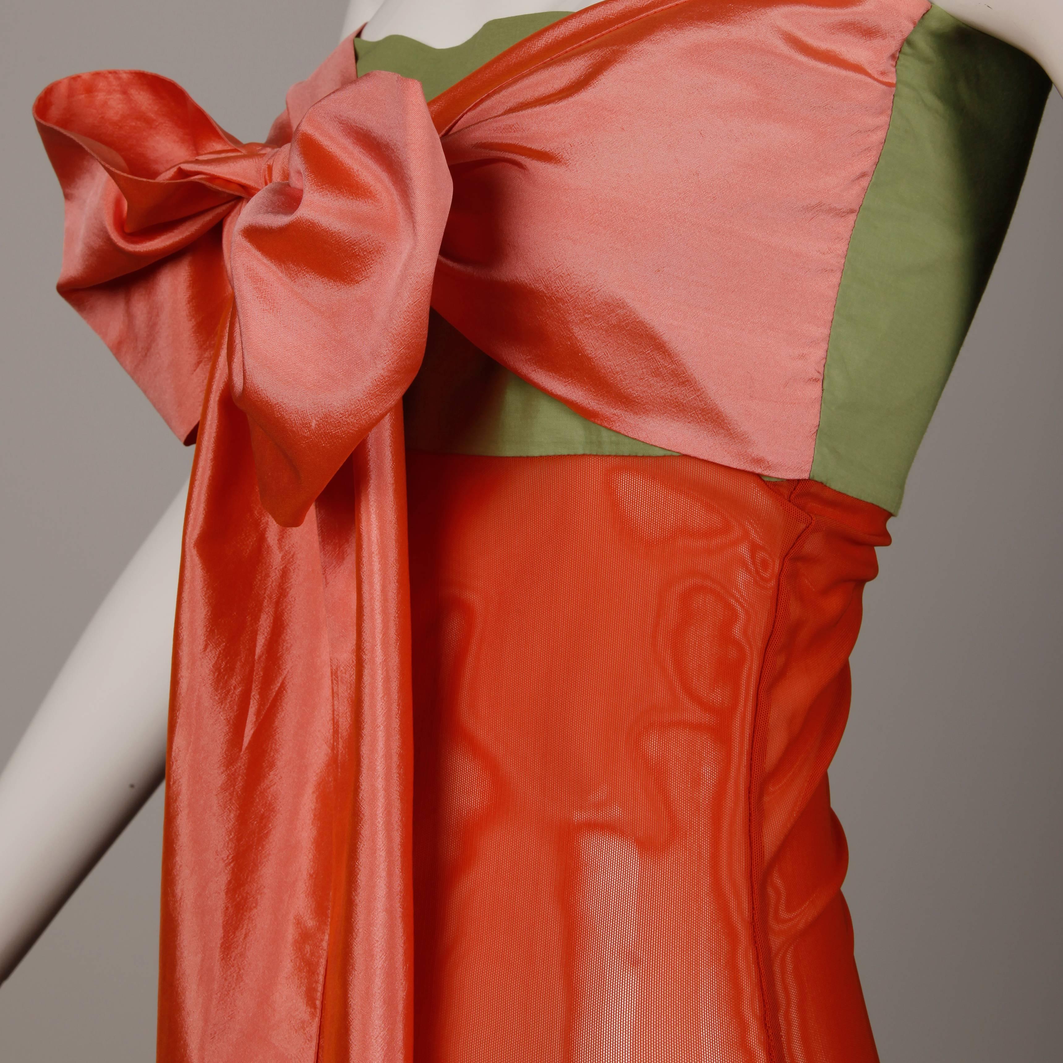 Women's 1990s Jean Paul Gaultier Femme Vintage Color Block Strapless Dress with Silk Tie