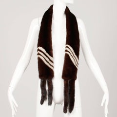 Vintage Brown + Blonde Striped Mink Fur Wrap, Fling, Stole or Scarf with Tails