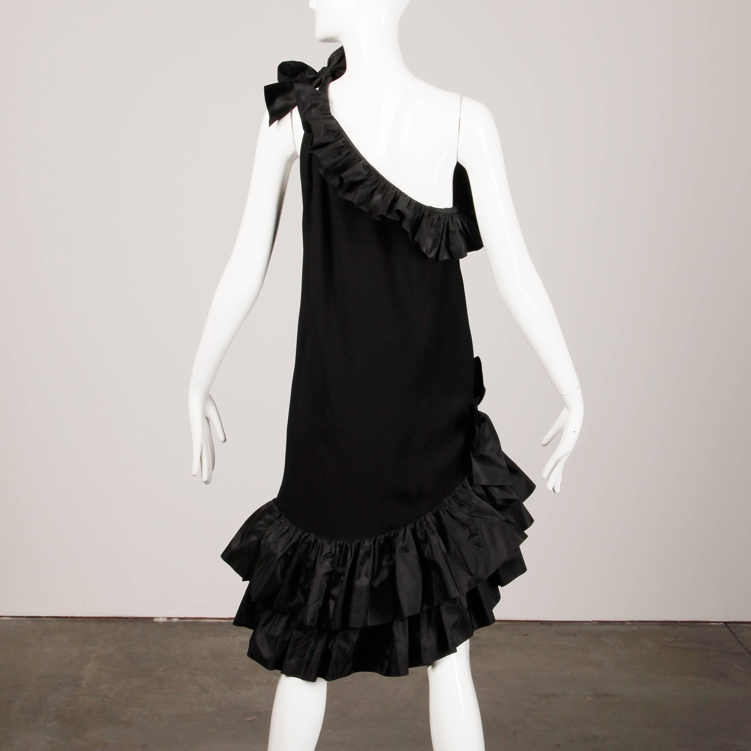 Yves Saint Laurent YSL Rive Gauche Vintage Ruffled Black Evening Dress, 1980s  In Excellent Condition In Sparks, NV