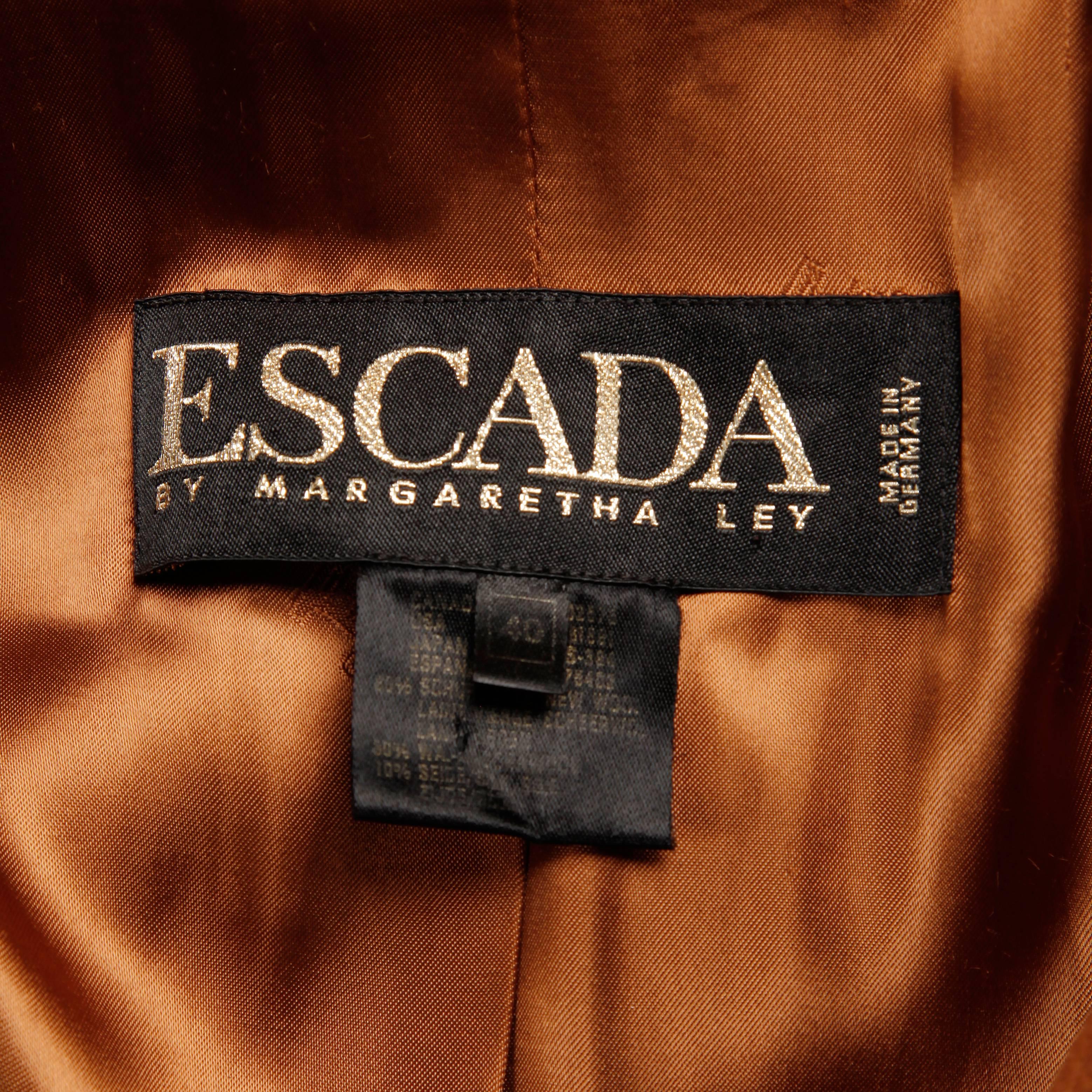 Brown Vintage Escada by Margaretha Ley Camel Wool/ Silk Boyfriend Blazer Jacket
