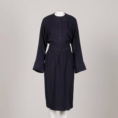 Giacca e gonna di lana blu navy vintage degli anni '70 di Donald Brooks