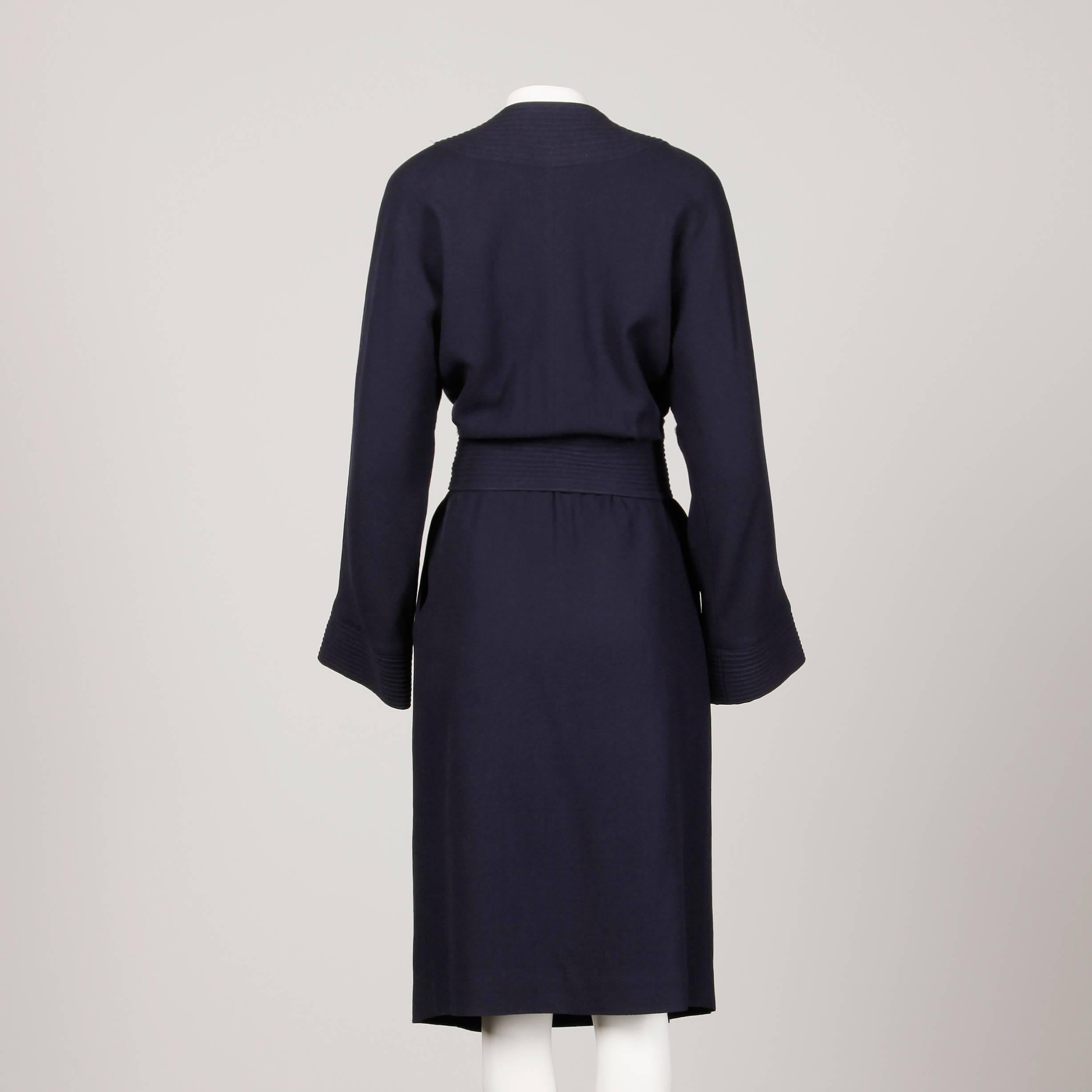 Black 1970s Donald Brooks Vintage Navy Blue Wool Jacket + Skirt Suit Ensemble