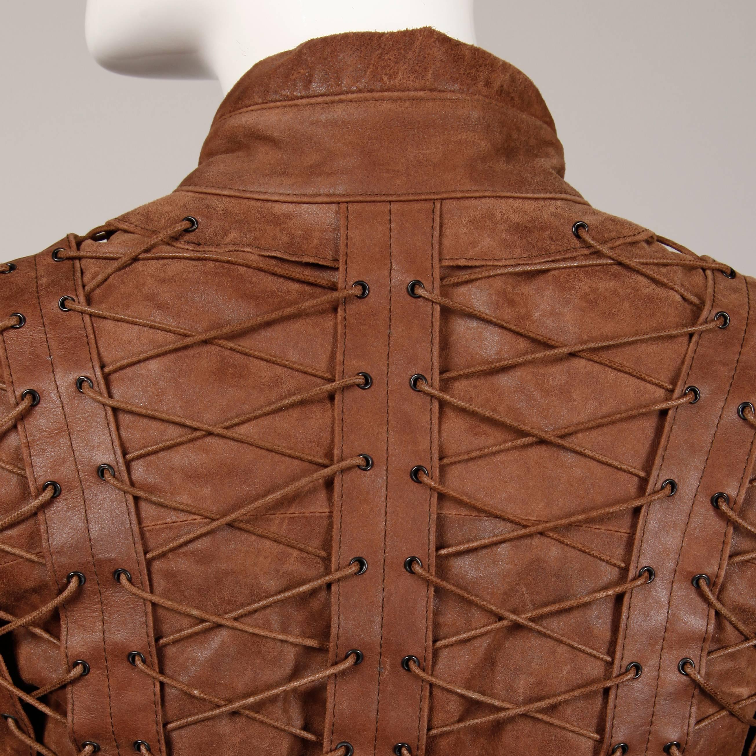 Faycal Amor for Plein Sud Brown Leather Lace Up Grommet Moto Faycal Amor for Plein Sud Brown Leather Lace Up Grommet Moto