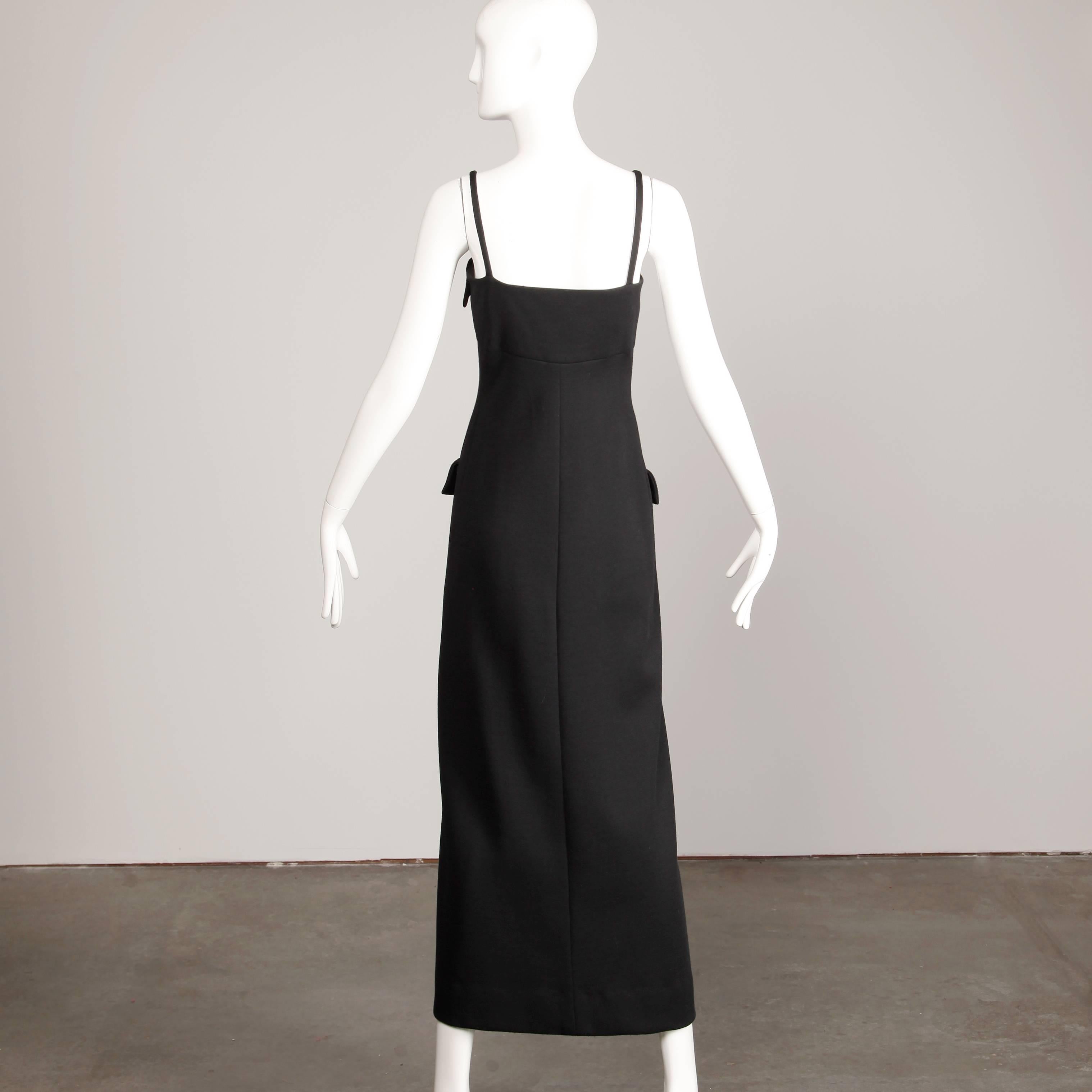 Women's 1970s Geoffrey Beene Vintage Black Wool Button Up Maxi Dress