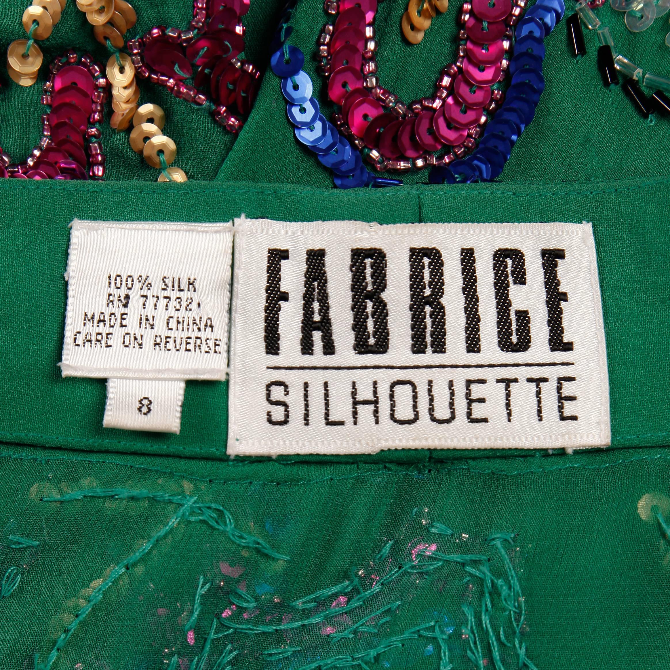 1980s Fabrice Vintage Green Sheer Silk Sequin + Beaded Jacket or Cardigan 2