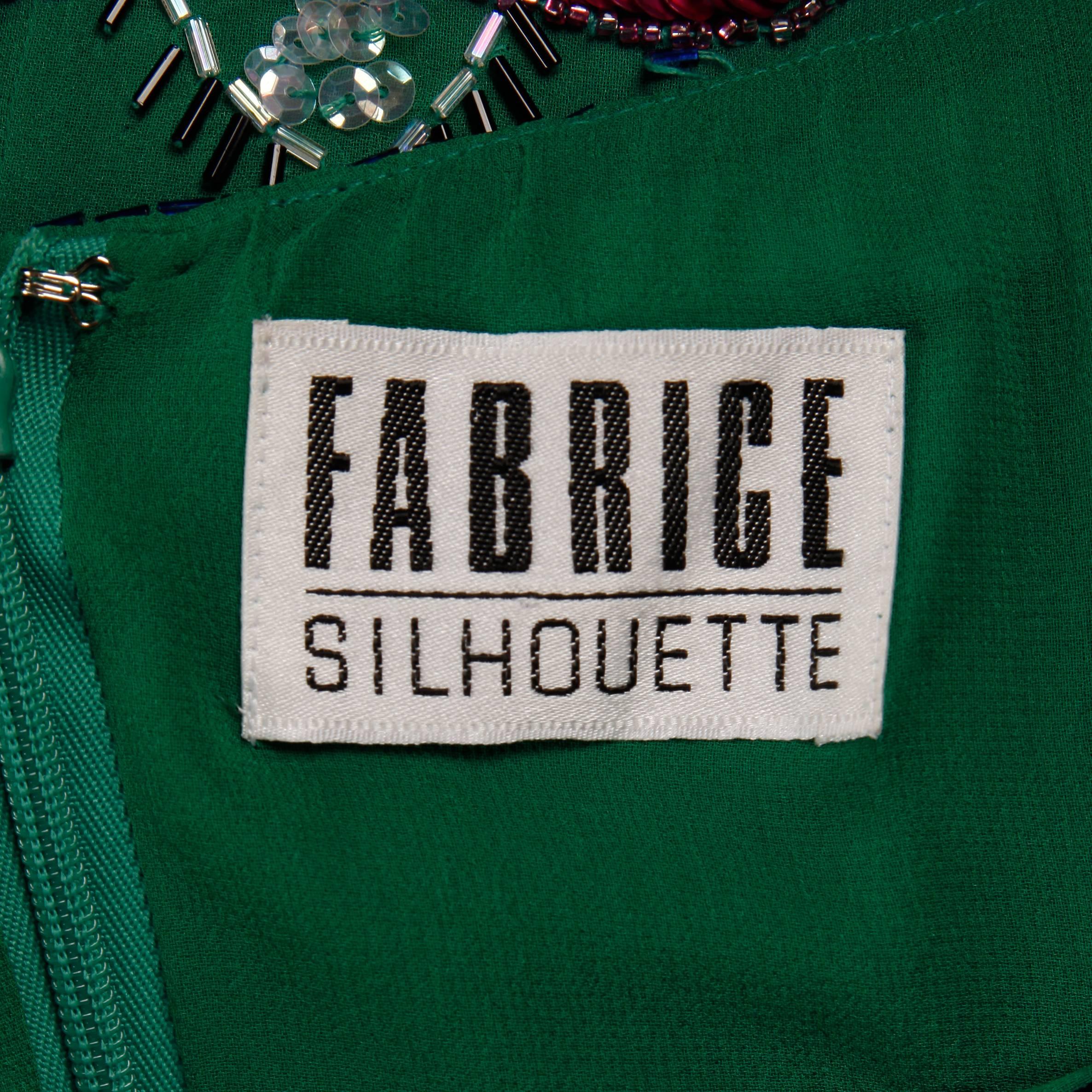 Fabrice Vintage Green Silk Metallic Sequin + Beaded Cocktail Dress 3