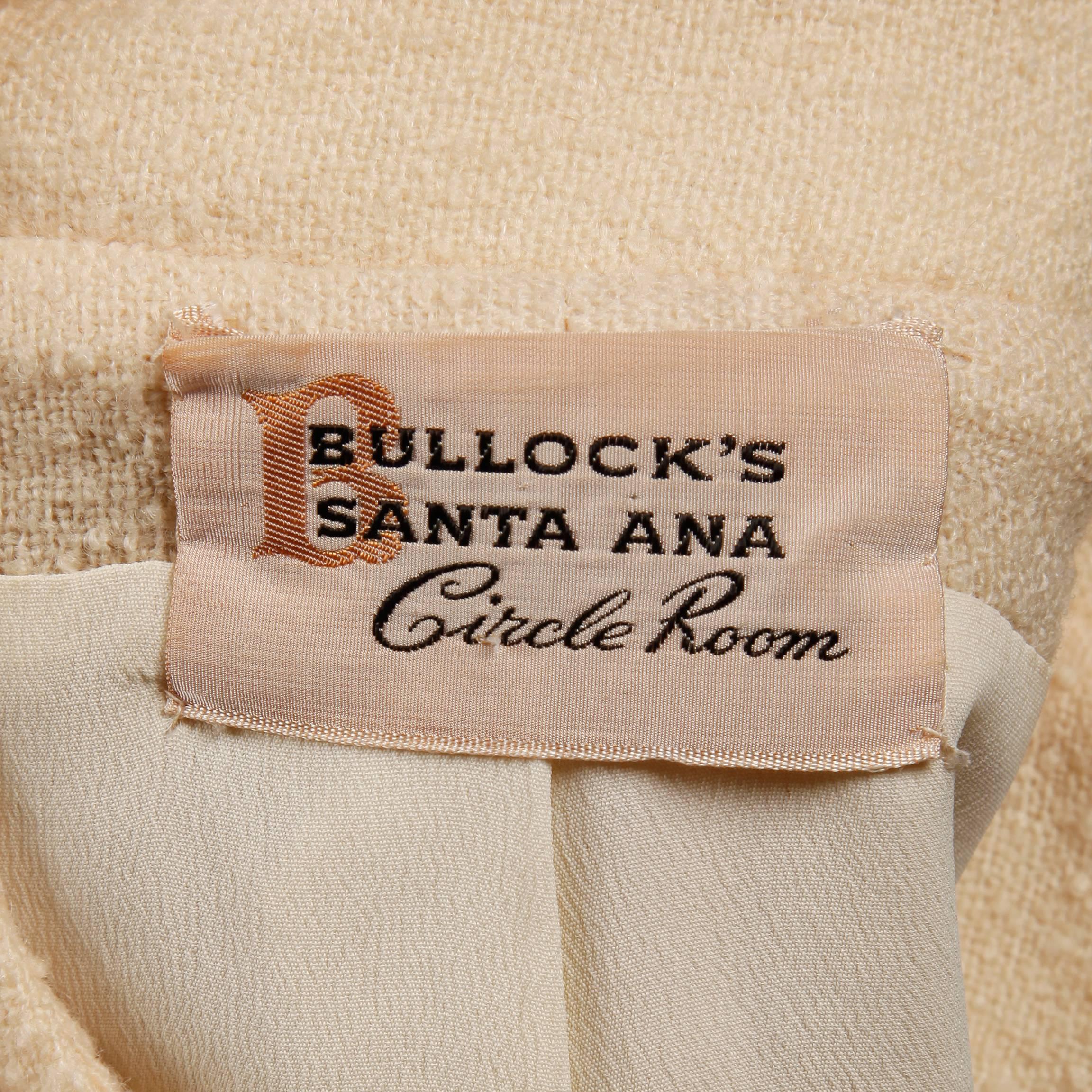 Women's 1960s Bullock's Vintage Cream Wool Jacket + Skirt Suit Ensemble with Mink Fur