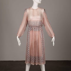 1970 Vintage Sheer Paper Thin Indian Print Silk Dress by The Silk Farm
