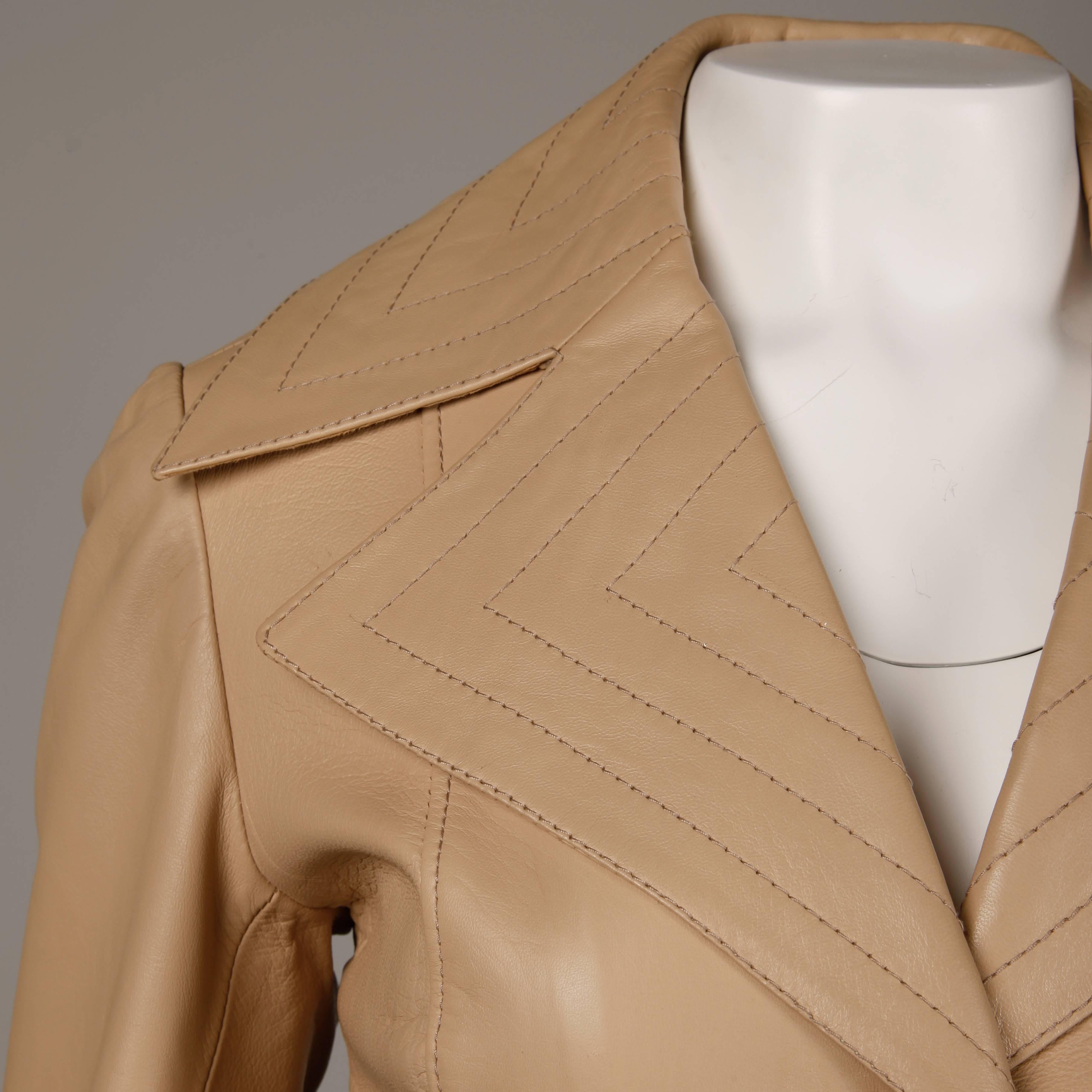 1970s Soft Buttery Beige Leather Trench Coat + Matching Sash Belt In Excellent Condition In Sparks, NV