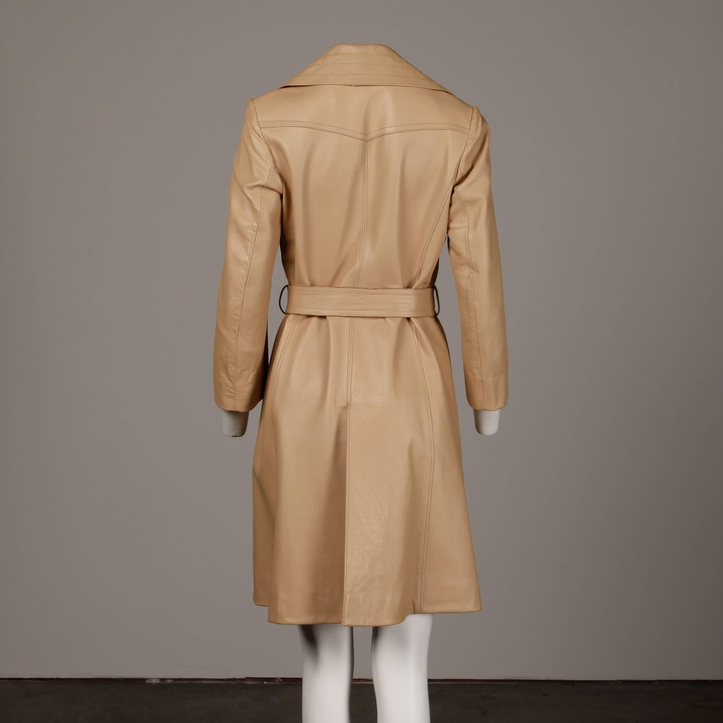 tan leather trench coat