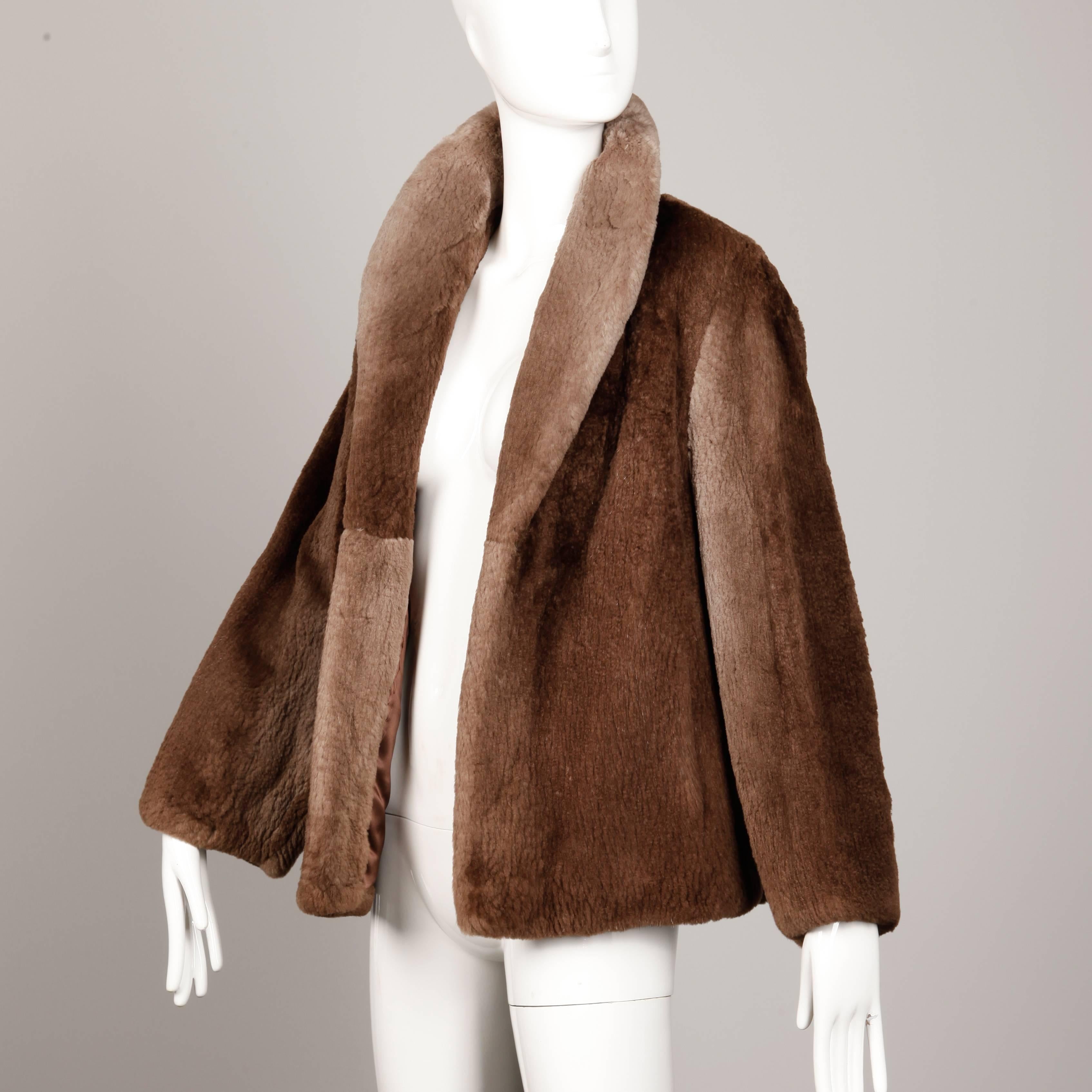 Women's Incredibly Soft Vintage Brown Sheared Beaver Fur Swing Jacket or Coat
