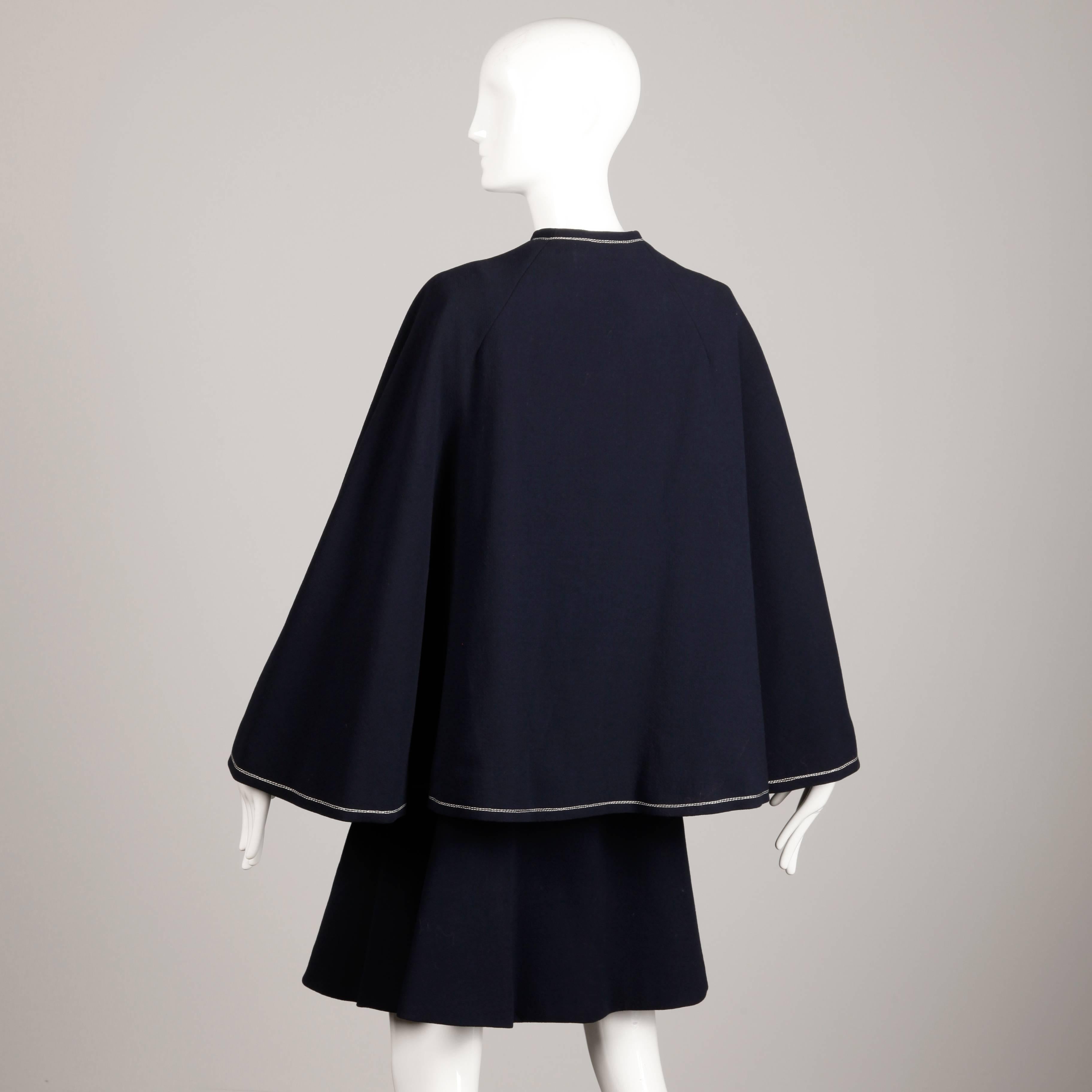 Black Convertible 1960s Ronald Amey Demi-Couture Vintage Wool + Silk Cape Dress Coat For Sale