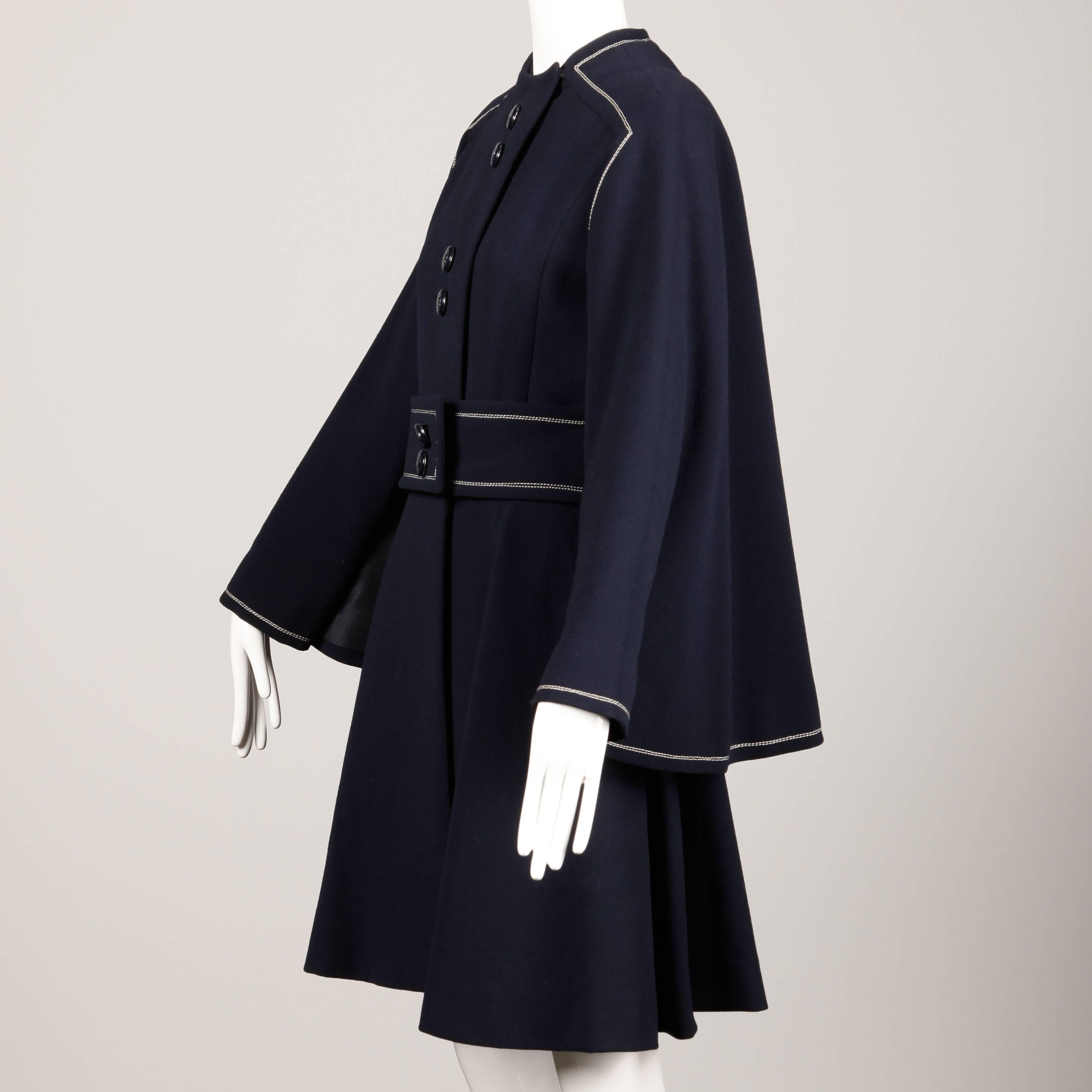 Convertible 1960s Ronald Amey Demi-Couture Vintage Wool + Silk Cape Dress Coat For Sale 1