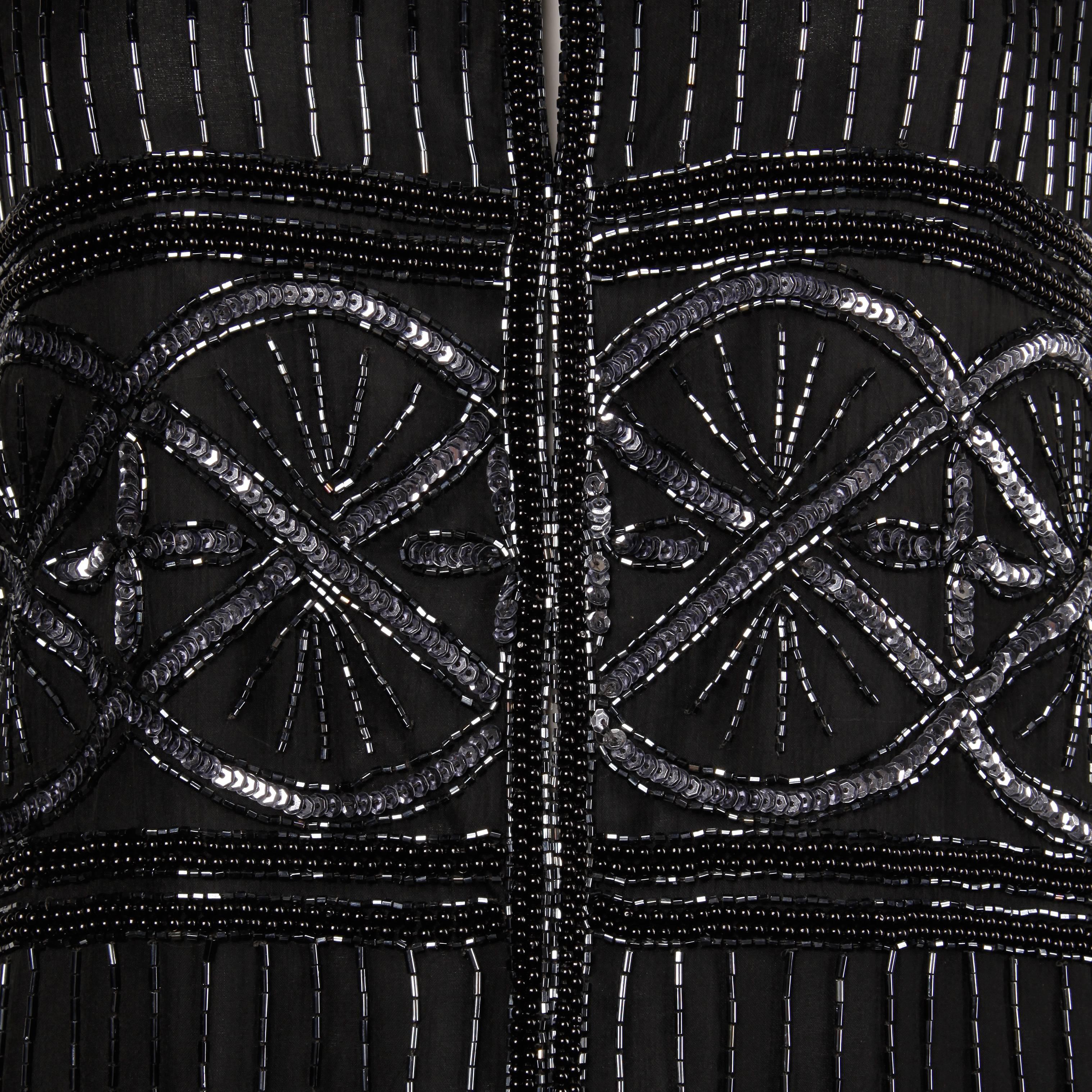 Women's Mary Mcfadden Vintage Black Silk Metallic Beaded + Sequin Vest Jacket / Tank Top For Sale